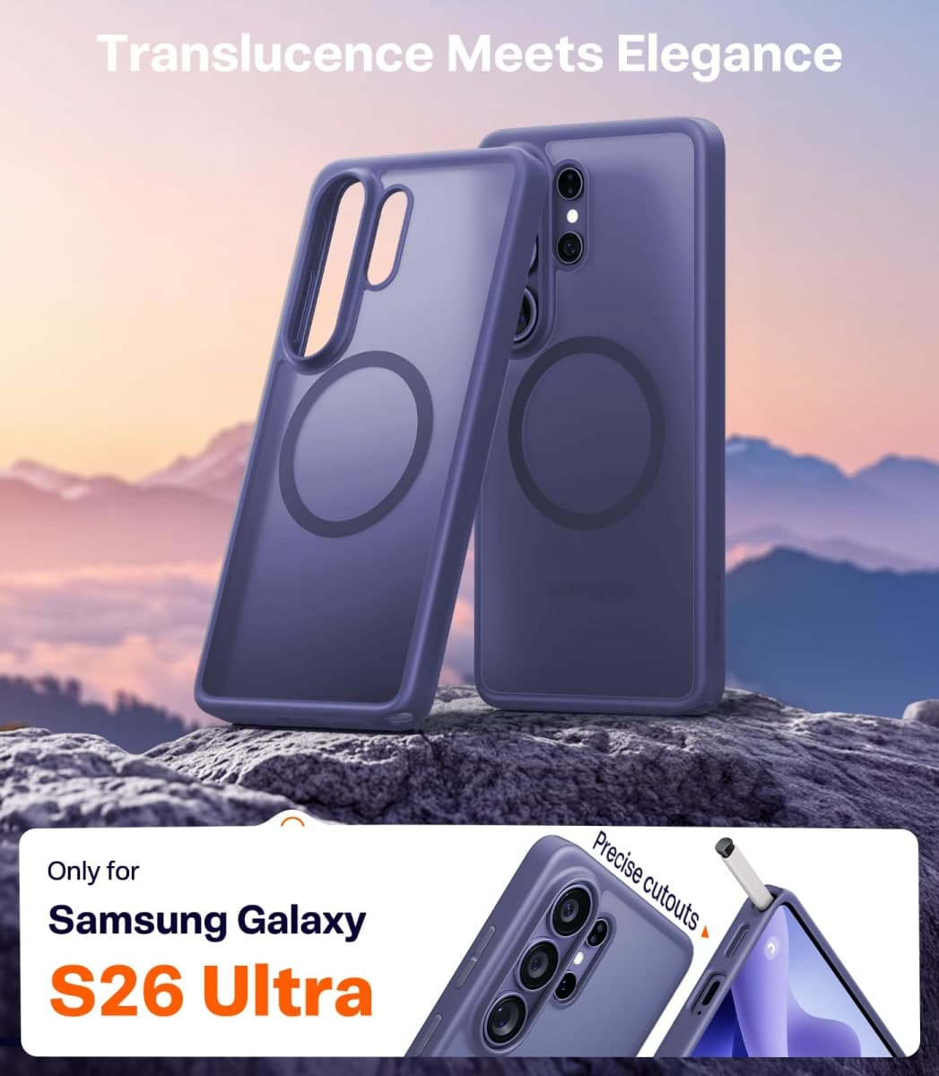 TORRAS Magnetic Shockproof for Samsung Galaxy S26 Ultra Case, Fit for MagSafe, 12FT Military Grade Protection, Translucent Slim Case for Samsung S26 Ultra Case Anti-Fingerprint Anti-Scratch, Purple thumbnail 2