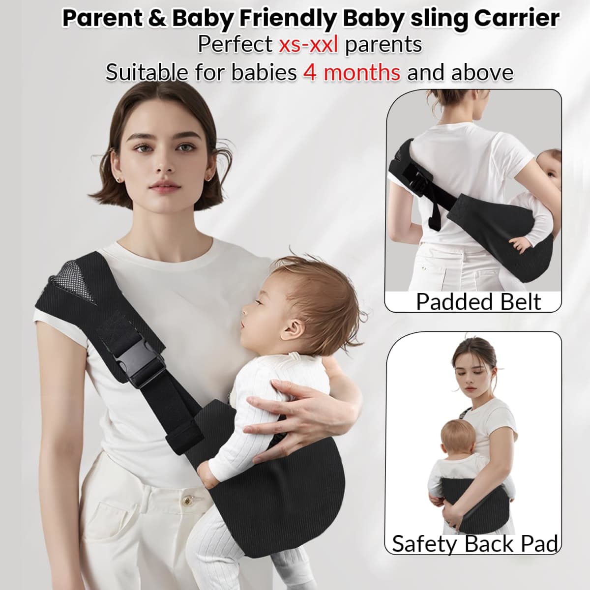 Baby Sling Carrier for Toddler, Baby Sling, Adjustable Front & Back with Non-Slip Hip Seat, Portable Lightweight & Breathable Ergonomic Design, Travel-Friendly Safe Carrier for 10-60 lbs (Black) thumbnail 2