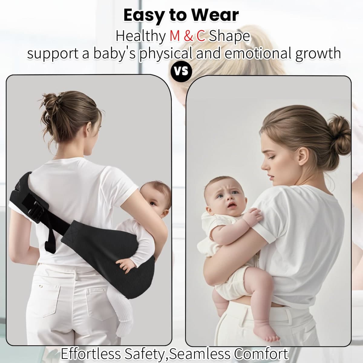 Baby Sling Carrier for Toddler, Baby Sling, Adjustable Front & Back with Non-Slip Hip Seat, Portable Lightweight & Breathable Ergonomic Design, Travel-Friendly Safe Carrier for 10-60 lbs (Black) thumbnail 3