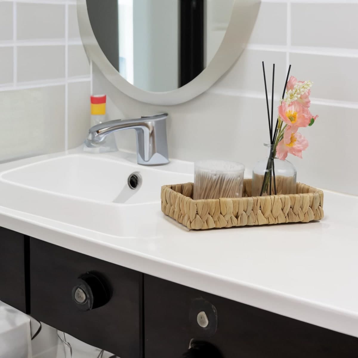 Bathroom Tray Countertop, 10 Inch Water Hyacinth Bathroom Basket, Toilet Tank Bathroom Vanity Tray, Rattan Wicker Tray for Bathroom Decor Coffee Table (Small) thumbnail 3