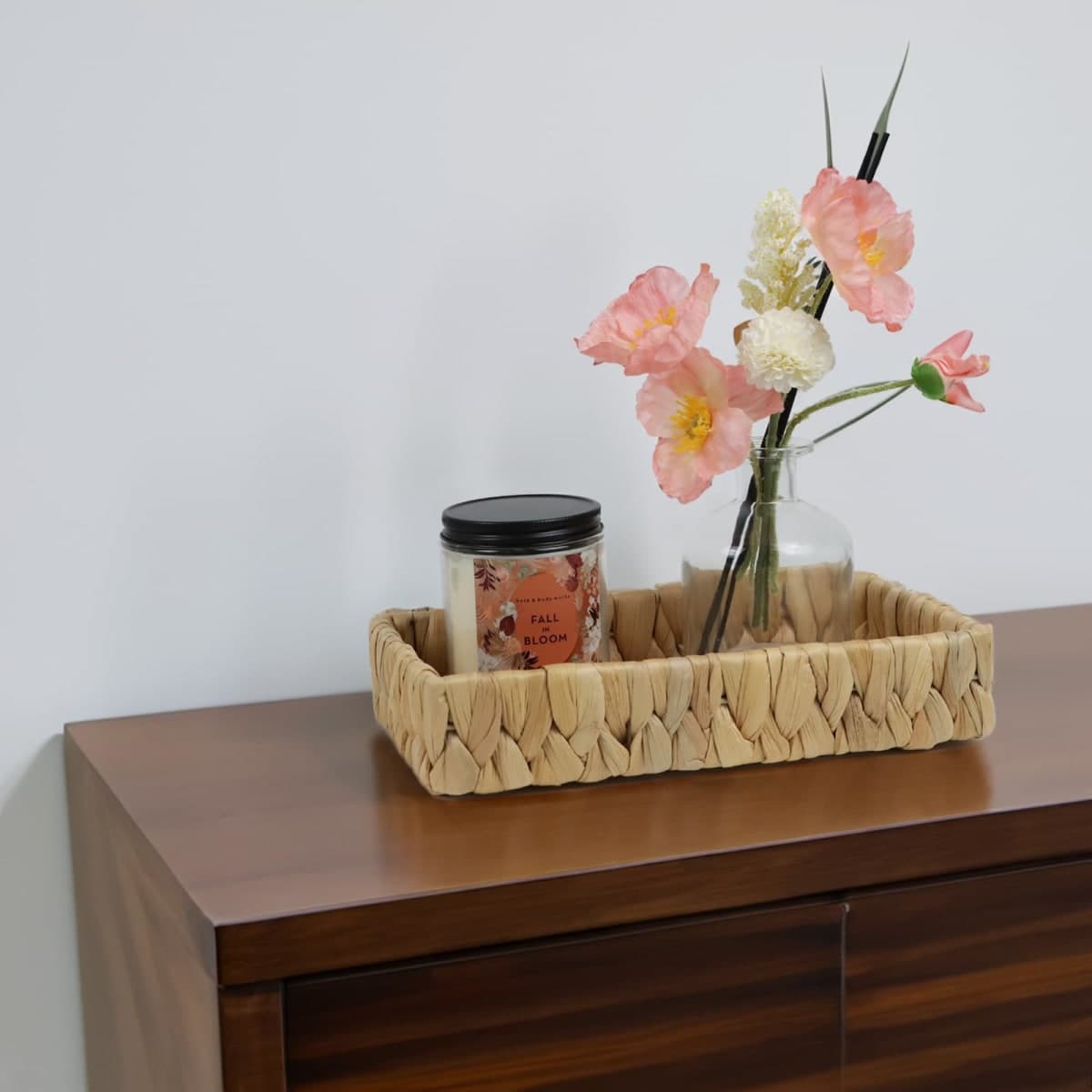 Bathroom Tray Countertop, 10 Inch Water Hyacinth Bathroom Basket, Toilet Tank Bathroom Vanity Tray, Rattan Wicker Tray for Bathroom Decor Coffee Table (Small) thumbnail 4