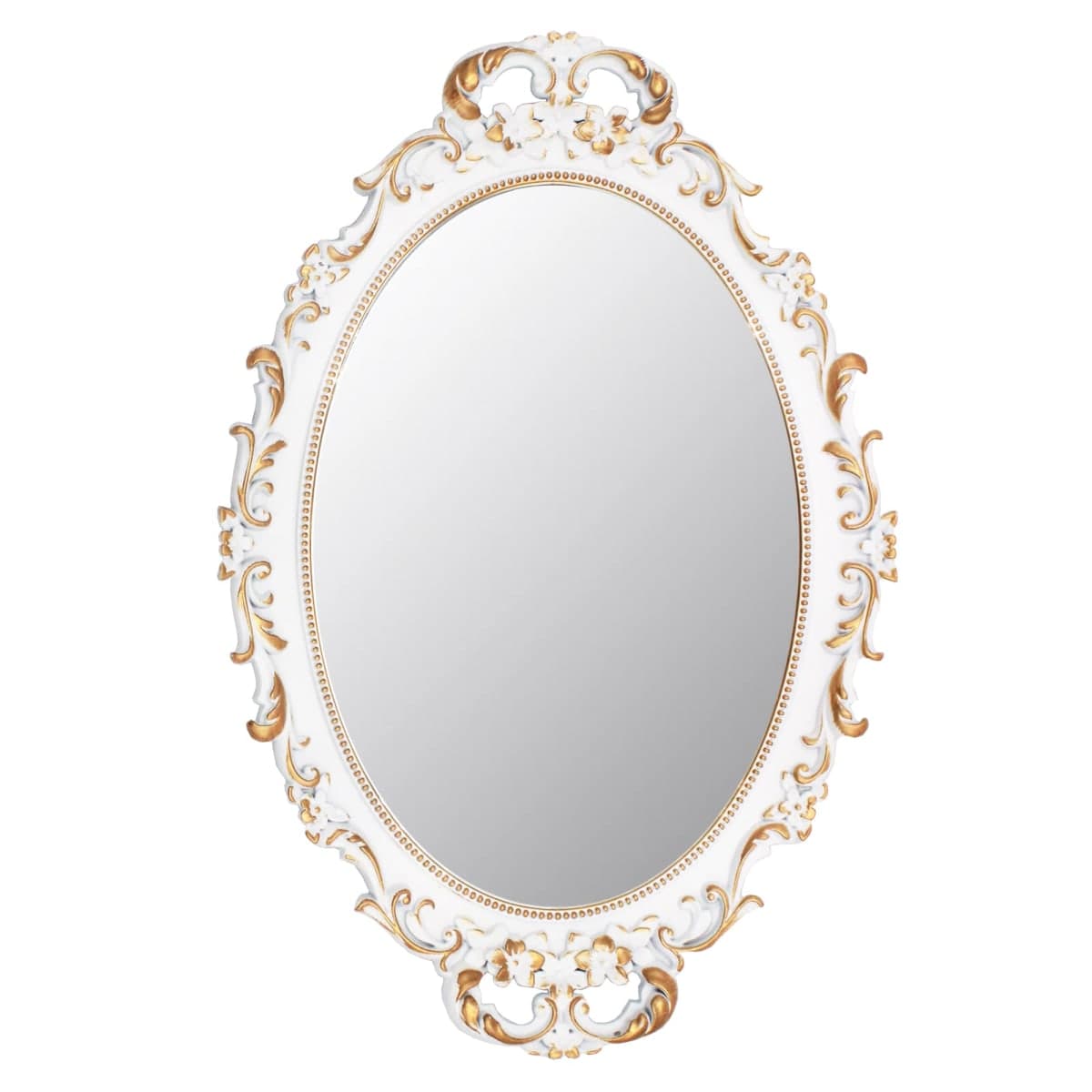 Tstarer Vintage Decorative White Framed Mirror, Small Oval Wall Hanging Mirror - 24.4cm W x 36.3cm L (White) — image 1