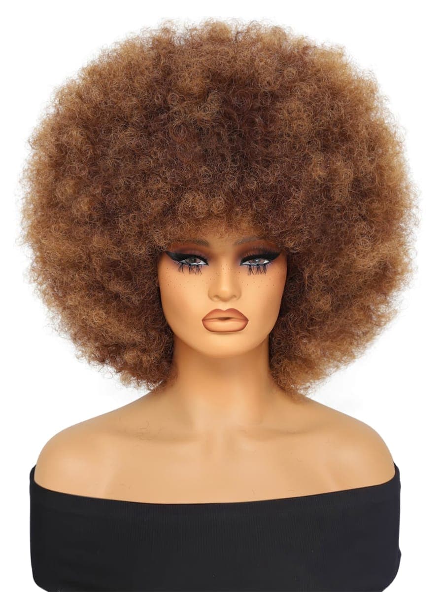 GKtineke Afro Wig 14Inch Afro Wigs for Black Women 70s Afro Kinky Curly Wig Bouncy Huge Fluffy Puff Wigs Synthetic Hair for Cosplay Daily and Party (Mixed Brown, 14 Inch) thumbnail 2