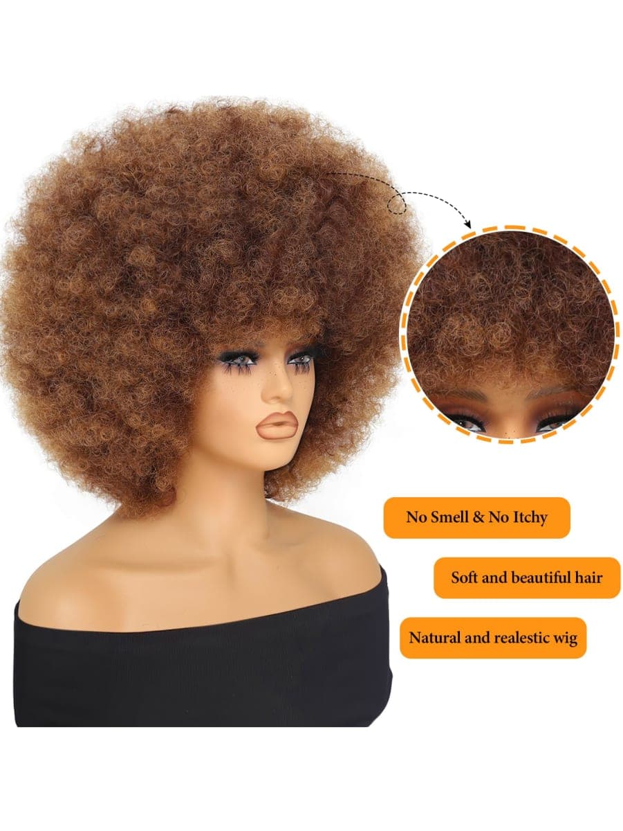 GKtineke Afro Wig 14Inch Afro Wigs for Black Women 70s Afro Kinky Curly Wig Bouncy Huge Fluffy Puff Wigs Synthetic Hair for Cosplay Daily and Party (Mixed Brown, 14 Inch) thumbnail 3