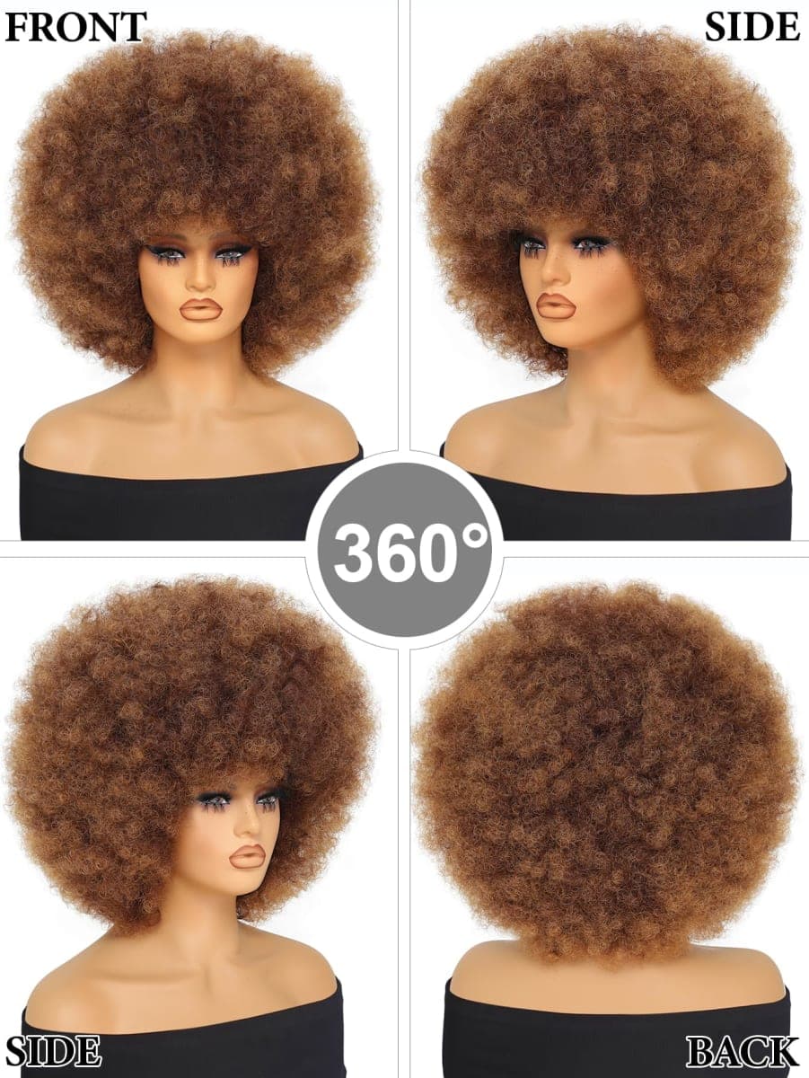 GKtineke Afro Wig 14Inch Afro Wigs for Black Women 70s Afro Kinky Curly Wig Bouncy Huge Fluffy Puff Wigs Synthetic Hair for Cosplay Daily and Party (Mixed Brown, 14 Inch) thumbnail 5