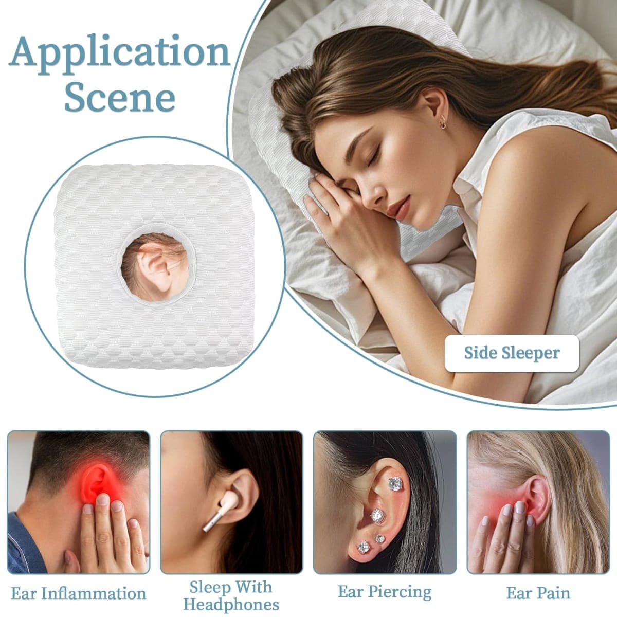 Wucidici - Ear Piercing Pillow for Side Sleeper with Hole for Ear Pain, CNH Inflammation, Pressure Pain Relief for Sleeping, Cooling Pillow and Breath Protector thumbnail 3