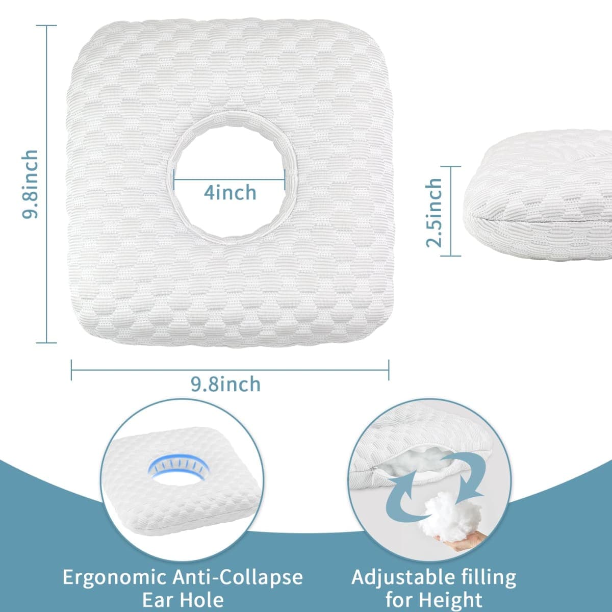 Wucidici - Ear Piercing Pillow for Side Sleeper with Hole for Ear Pain, CNH Inflammation, Pressure Pain Relief for Sleeping, Cooling Pillow and Breath Protector thumbnail 4