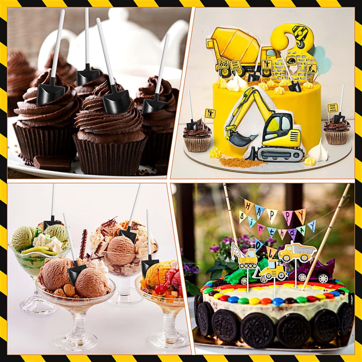 128 Construction Party Decoration, Include 50 Mini Novelty Disposable Plastic Shovel Shape Dessert Spoon, 28 Truck Cupcake Toppers, 50 Construction Sign Cake Toppers for Birthday Party Supplies thumbnail 4