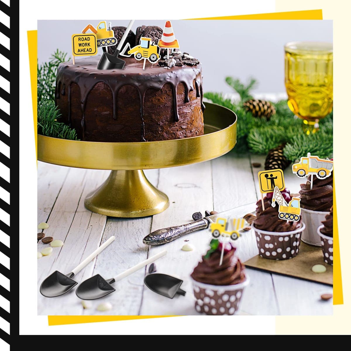 128 Construction Party Decoration, Include 50 Mini Novelty Disposable Plastic Shovel Shape Dessert Spoon, 28 Truck Cupcake Toppers, 50 Construction Sign Cake Toppers for Birthday Party Supplies thumbnail 5