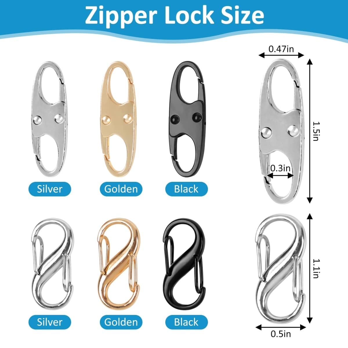 Phinus Lock Combo, Total 21PCS Clips Anti-Theft, Locks Anti-Theft for Luggage, Clothing, Backpacks, Boots, Purses, Travel Outdoor Sports(Black, Silver, Gold) thumbnail 2