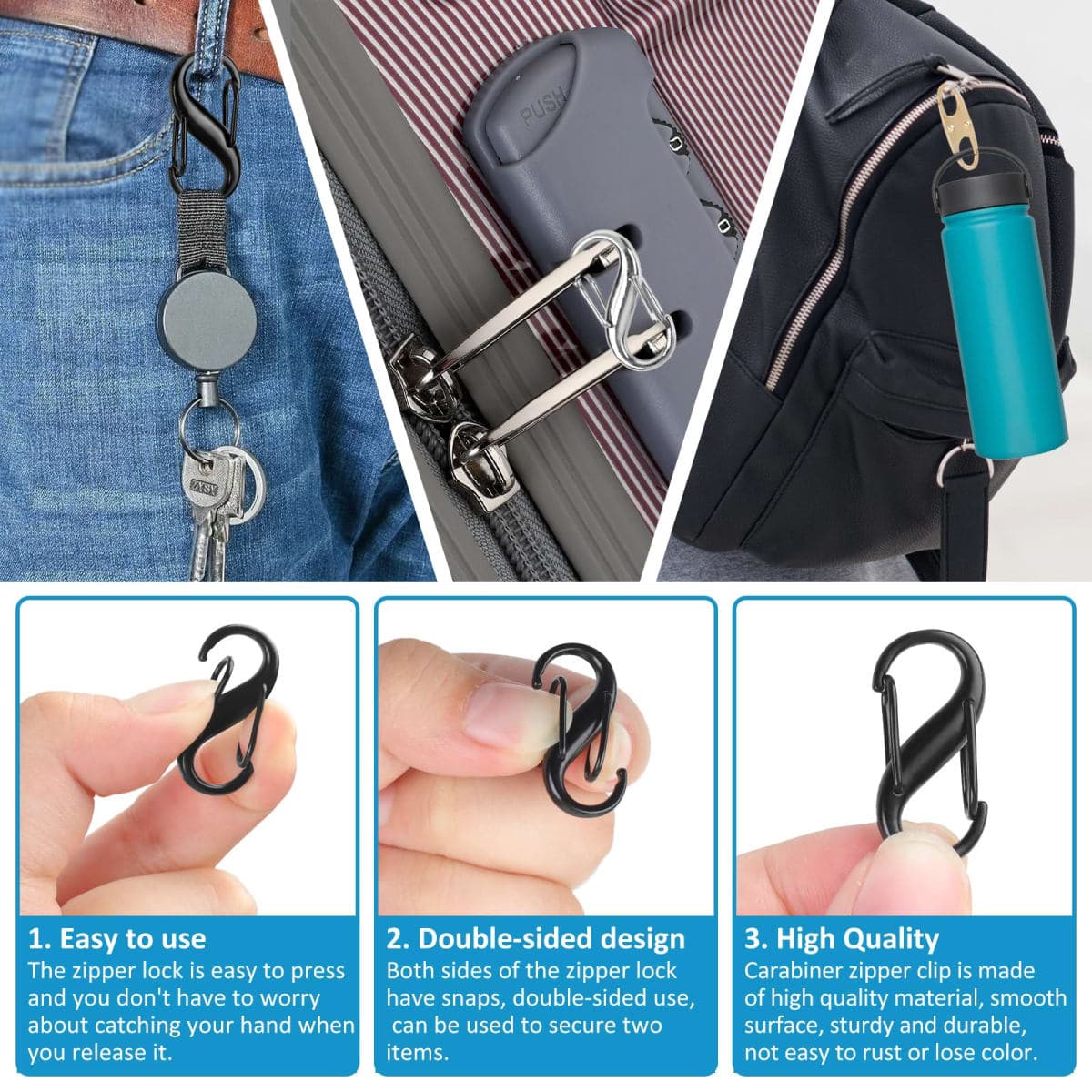 Phinus Lock Combo, Total 21PCS Clips Anti-Theft, Locks Anti-Theft for Luggage, Clothing, Backpacks, Boots, Purses, Travel Outdoor Sports(Black, Silver, Gold) thumbnail 4