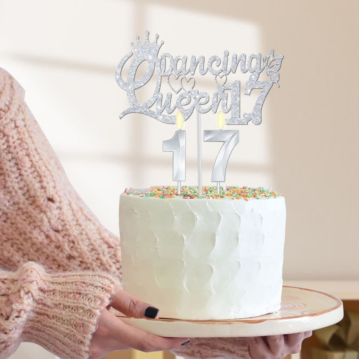 Dancing Queen Party Decorations 17 Silver with Dancing Queen 17 Sash and Tiara, Cake Topper and Candles, Silver Number Balloons, 17 Year Old Girl Gift Ideas thumbnail 4