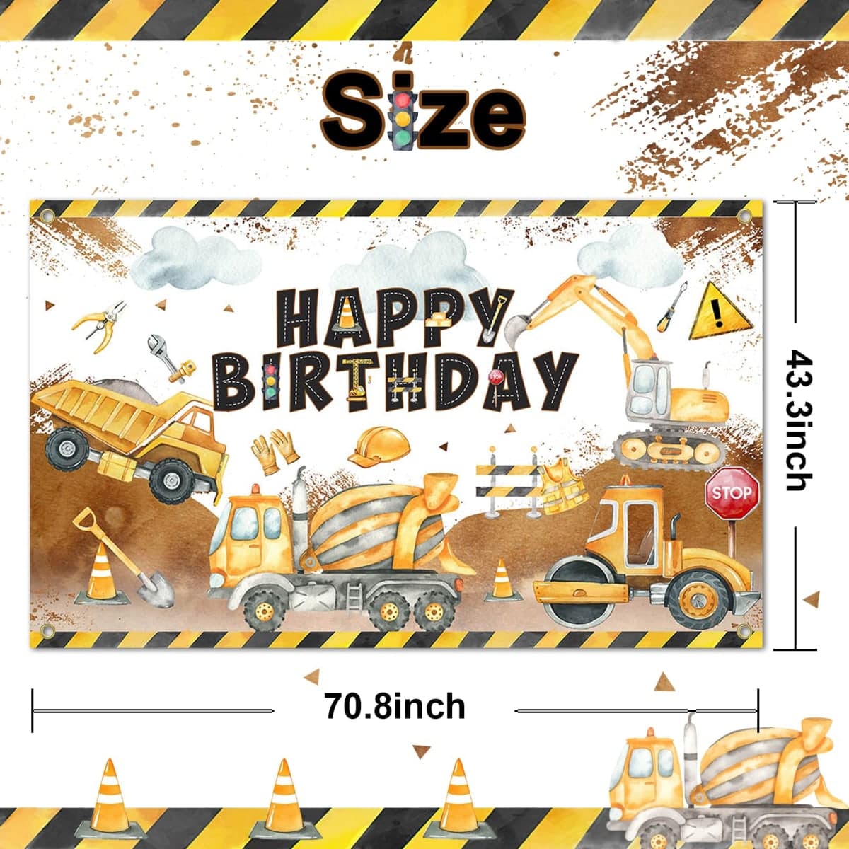 Avezano Construction Birthday Backdrop Banner Construction Theme Birthday Party Decorations Excavator Happy Birthday Banner for Boys Kids Bday Supplies 70.8 x 43.3 Inch thumbnail 2
