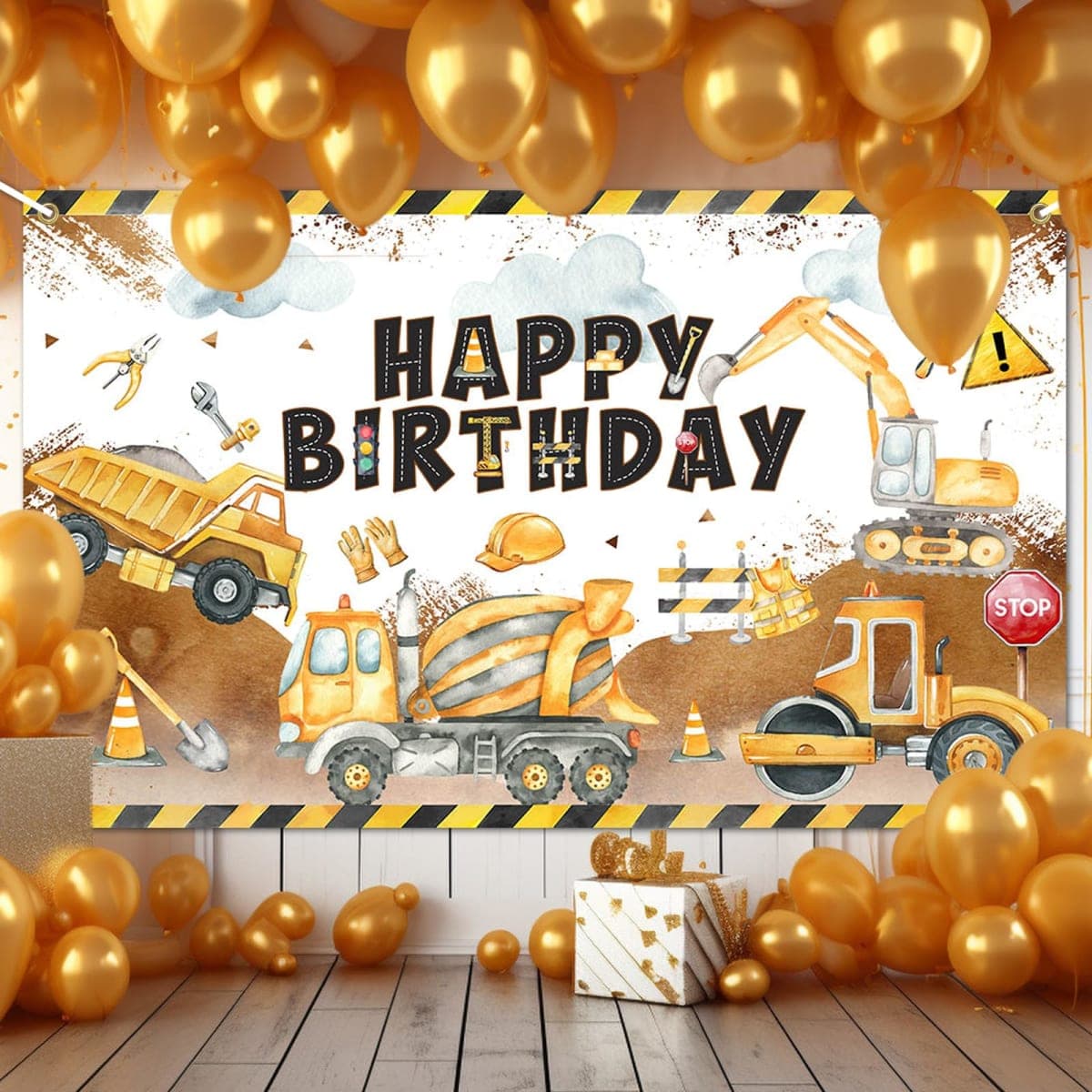 Avezano Construction Birthday Backdrop Banner Construction Theme Birthday Party Decorations Excavator Happy Birthday Banner for Boys Kids Bday Supplies 70.8 x 43.3 Inch thumbnail 4