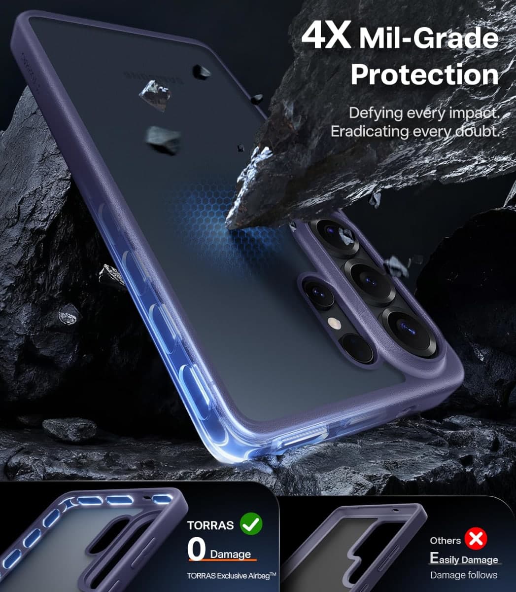 TORRAS for Samsung Galaxy s26 Ultra case, [12FT Military-Grade Protection] Slim case for Samsung s26 Ultra case Thin, Matte Translucent Purple, Thin, 6.9'' Guardian Series thumbnail 2