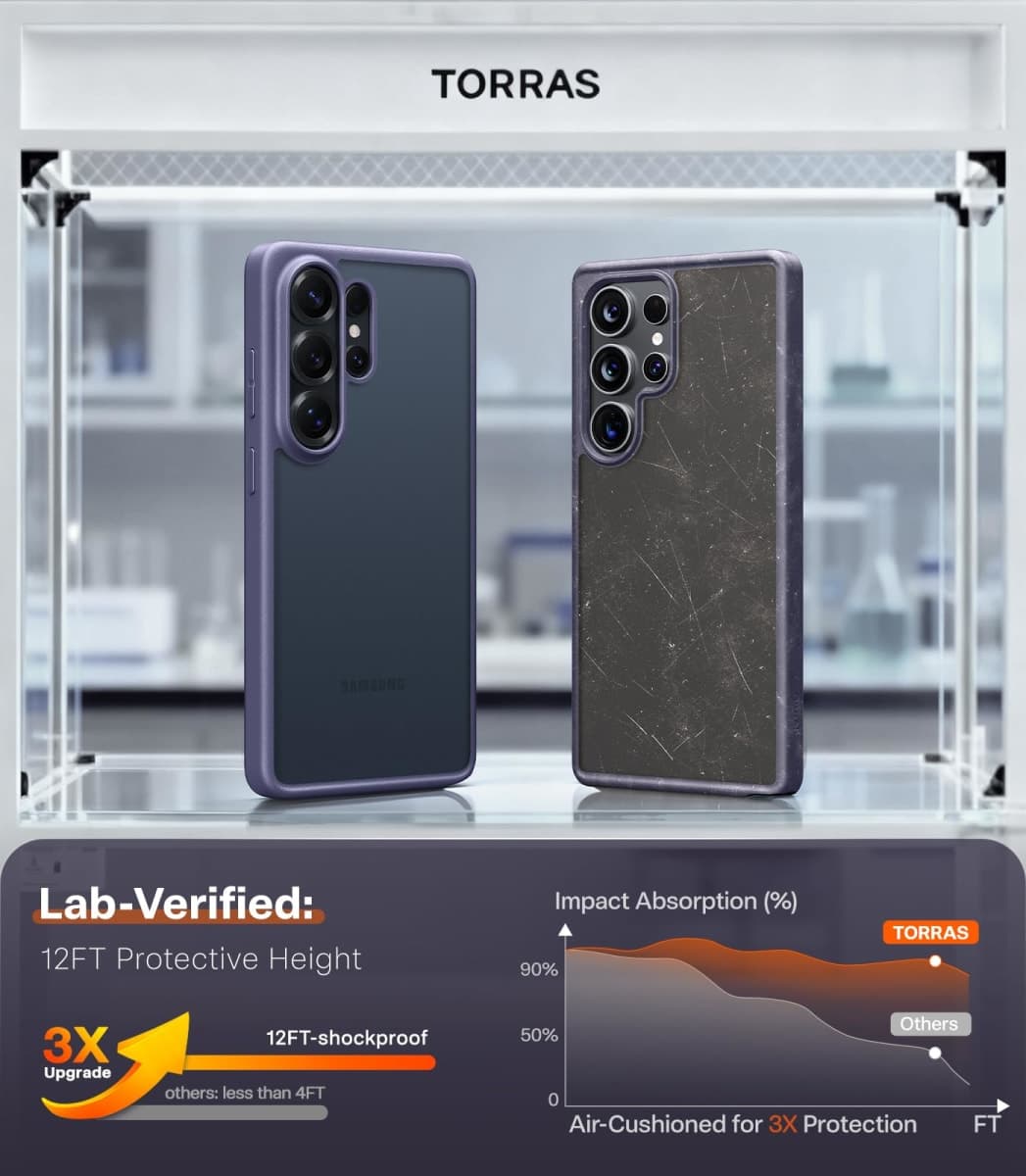 TORRAS for Samsung Galaxy s26 Ultra case, [12FT Military-Grade Protection] Slim case for Samsung s26 Ultra case Thin, Matte Translucent Purple, Thin, 6.9'' Guardian Series thumbnail 4