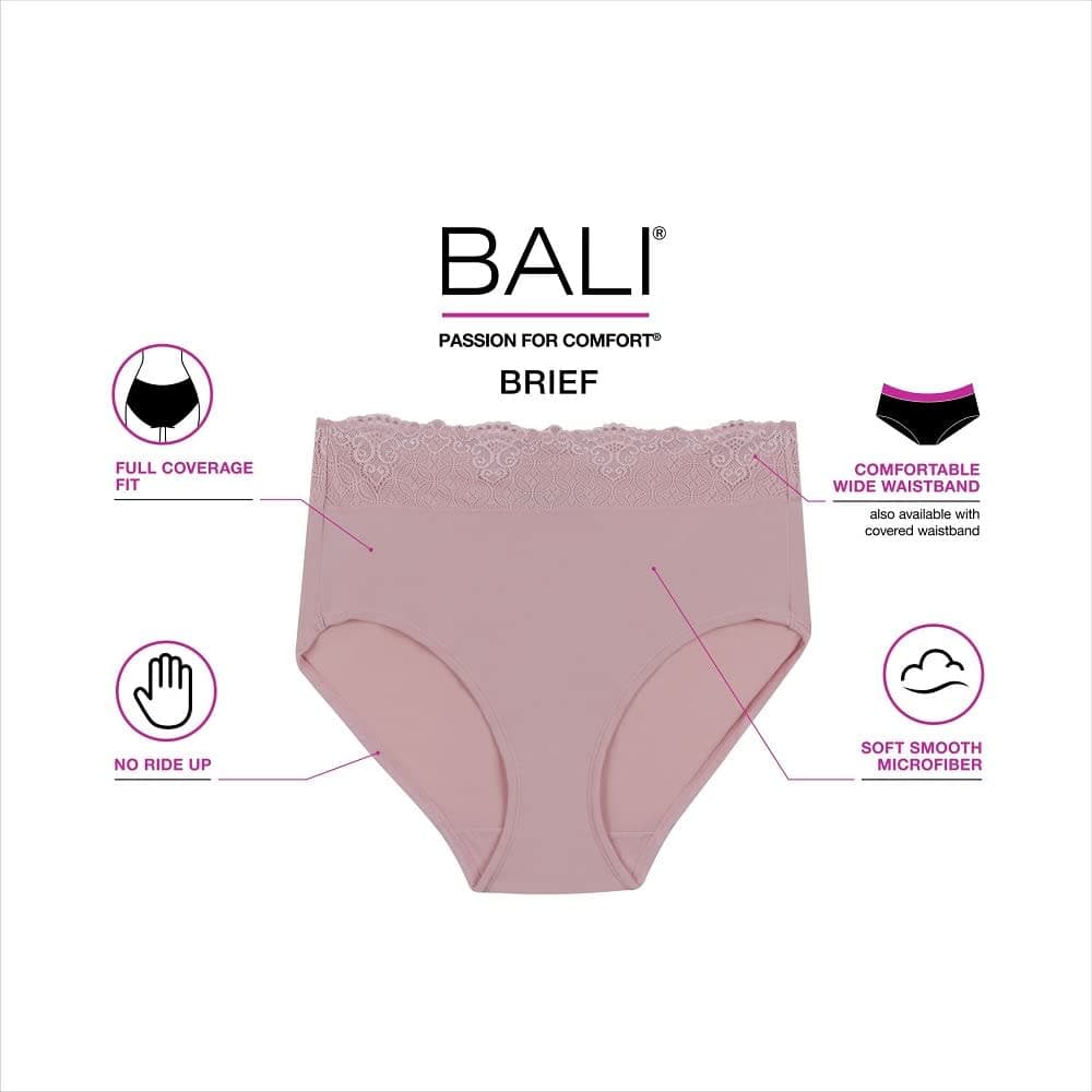 Bali Women's Brief Underwear, Passion for Comfort Women's Panties, Seamless Brief Underwear for Women, Black Lace, 9 thumbnail 2