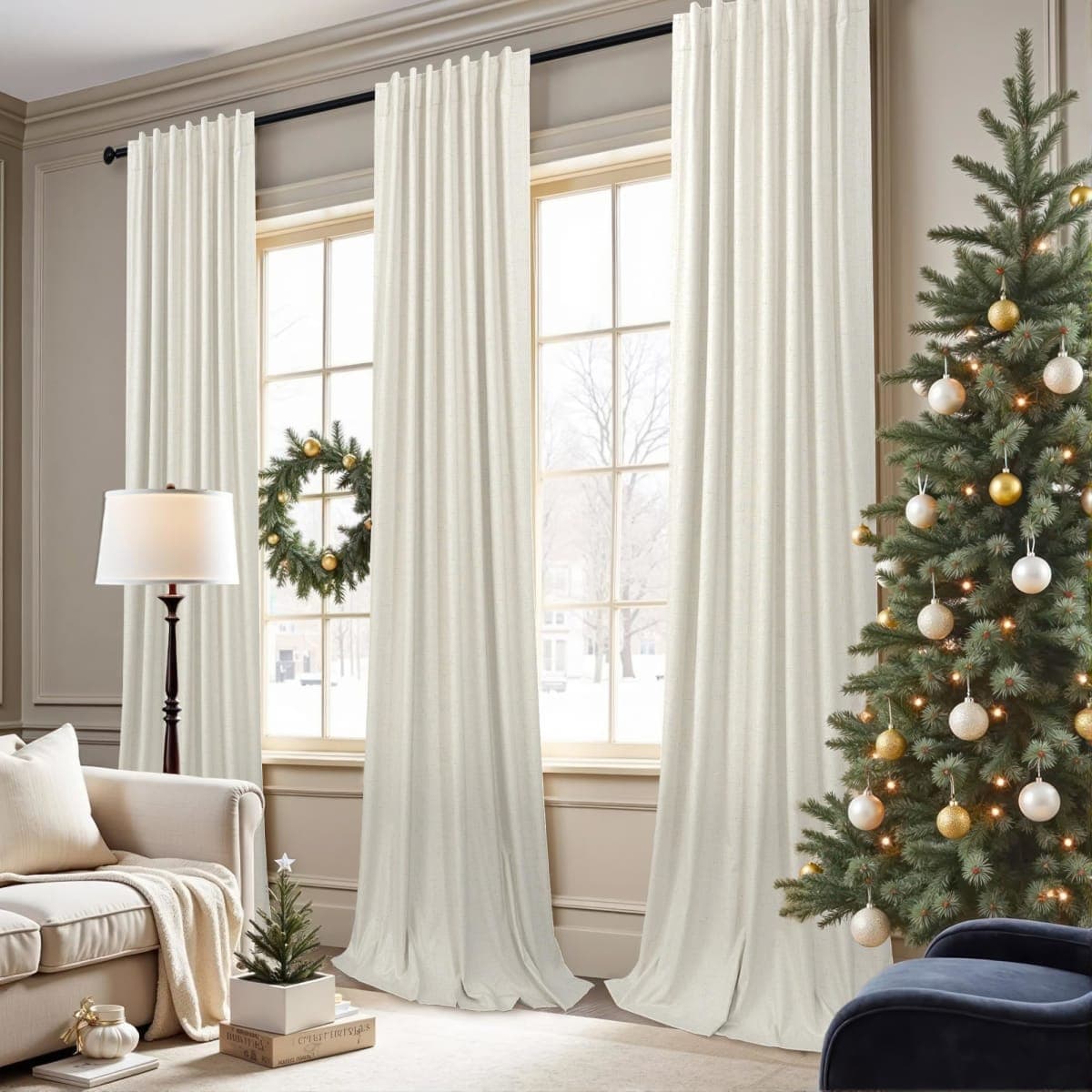 Room Darkening Curtains 63 Inches Long Small Bay Window Dining Room Curtains Boho Soft Cotton Linen Textured Insulated Back Tab Pocket Pleated Blackout Drapes Cream Ivory 52 x 63 Inch Length 2 Panels thumbnail 2