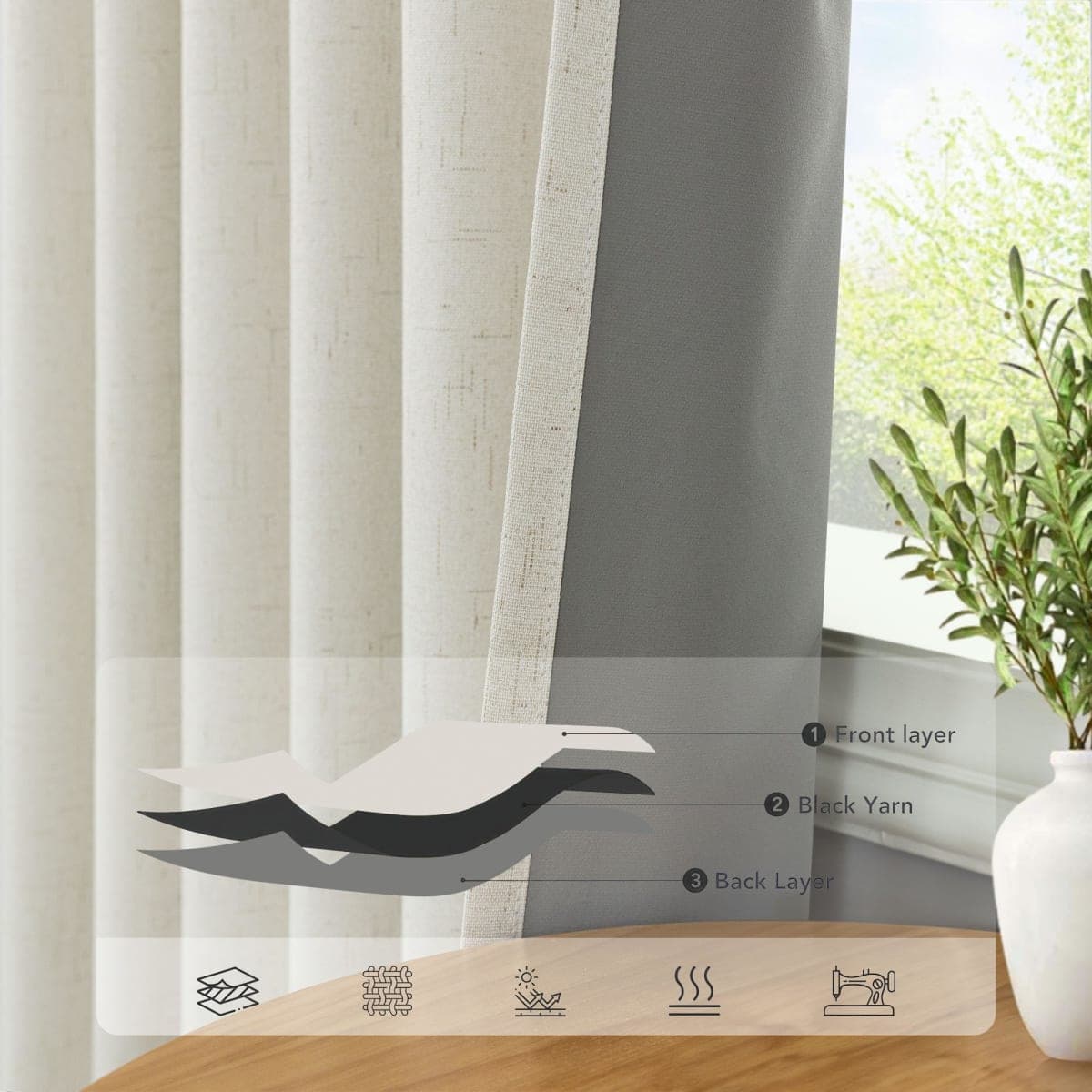 Room Darkening Curtains 63 Inches Long Small Bay Window Dining Room Curtains Boho Soft Cotton Linen Textured Insulated Back Tab Pocket Pleated Blackout Drapes Cream Ivory 52 x 63 Inch Length 2 Panels thumbnail 5