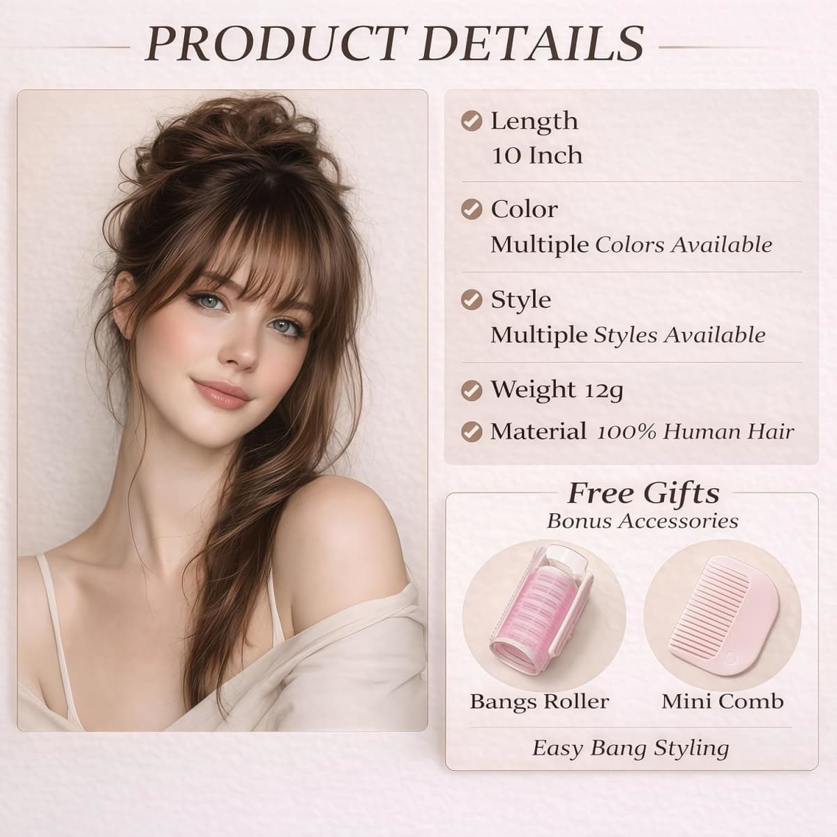 HAITOO Clip in Bangs, 100% Real Human Hair Wispy Fake Bangs Hair Clip for Women Brown Natural Curtain Fringe with Temples Hairpieces for Daily Wear(French,Light Brown) thumbnail 5