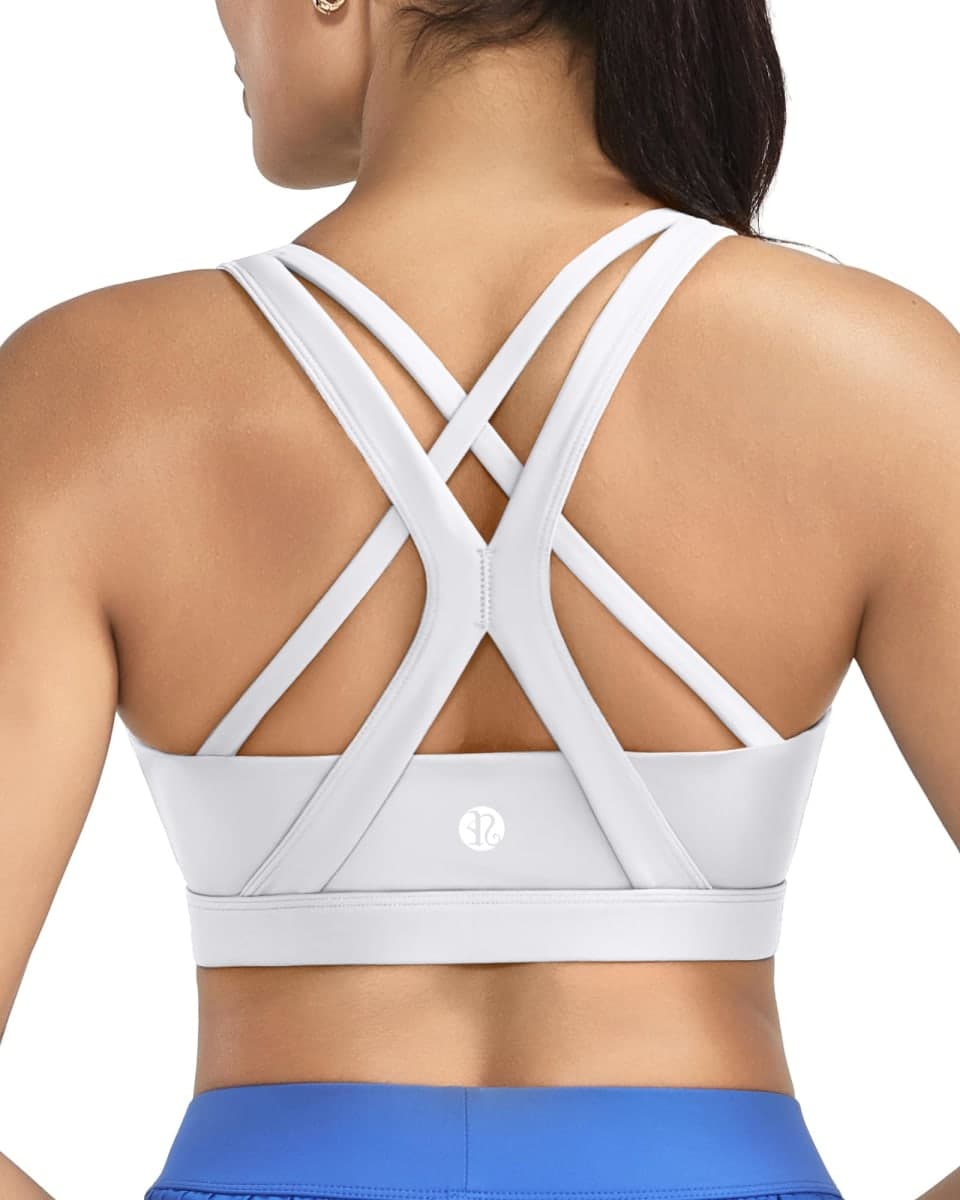 RUNNING GIRL Sports Bra for Women, Criss-Cross Back Padded Strappy Sports Bras Medium Support Yoga Bra with Removable Cups, A-grey, X-Small — image 1