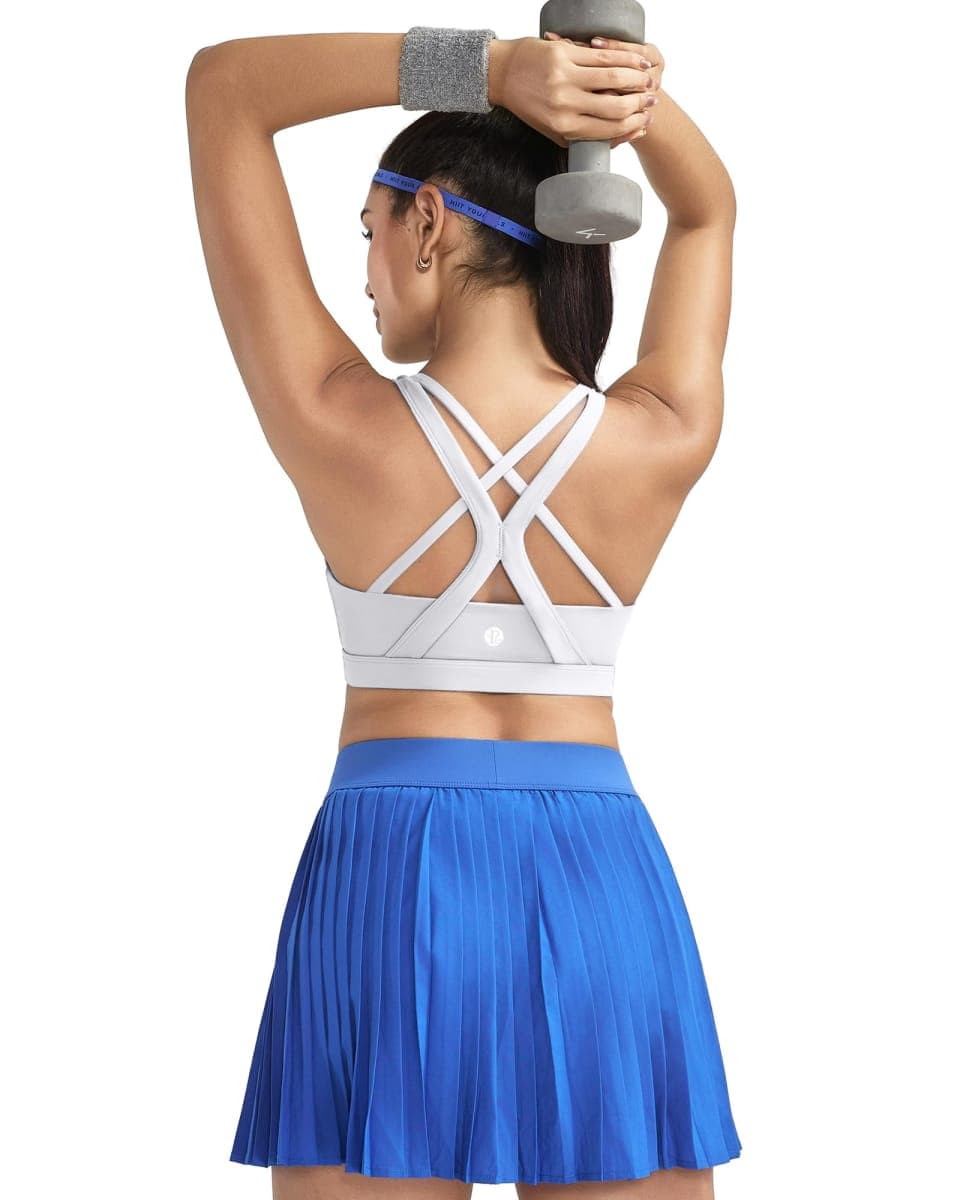 RUNNING GIRL Sports Bra for Women, Criss-Cross Back Padded Strappy Sports Bras Medium Support Yoga Bra with Removable Cups, A-grey, X-Small thumbnail 3