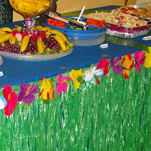 Adorox Hawaiian Luau Hibiscus Green Table Skirt 9ft Party Decorations (Green (2 Table Skirts)) thumbnail 4