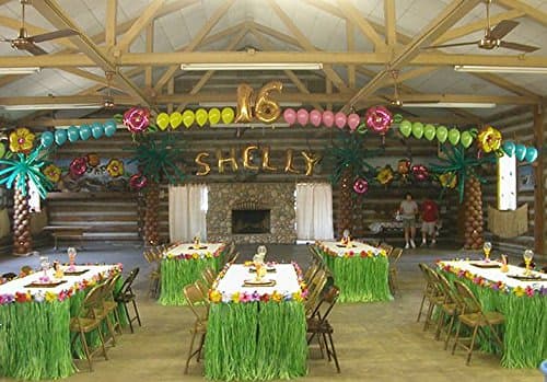 Adorox Hawaiian Luau Hibiscus Green Table Skirt 9ft Party Decorations (Green (2 Table Skirts)) thumbnail 5