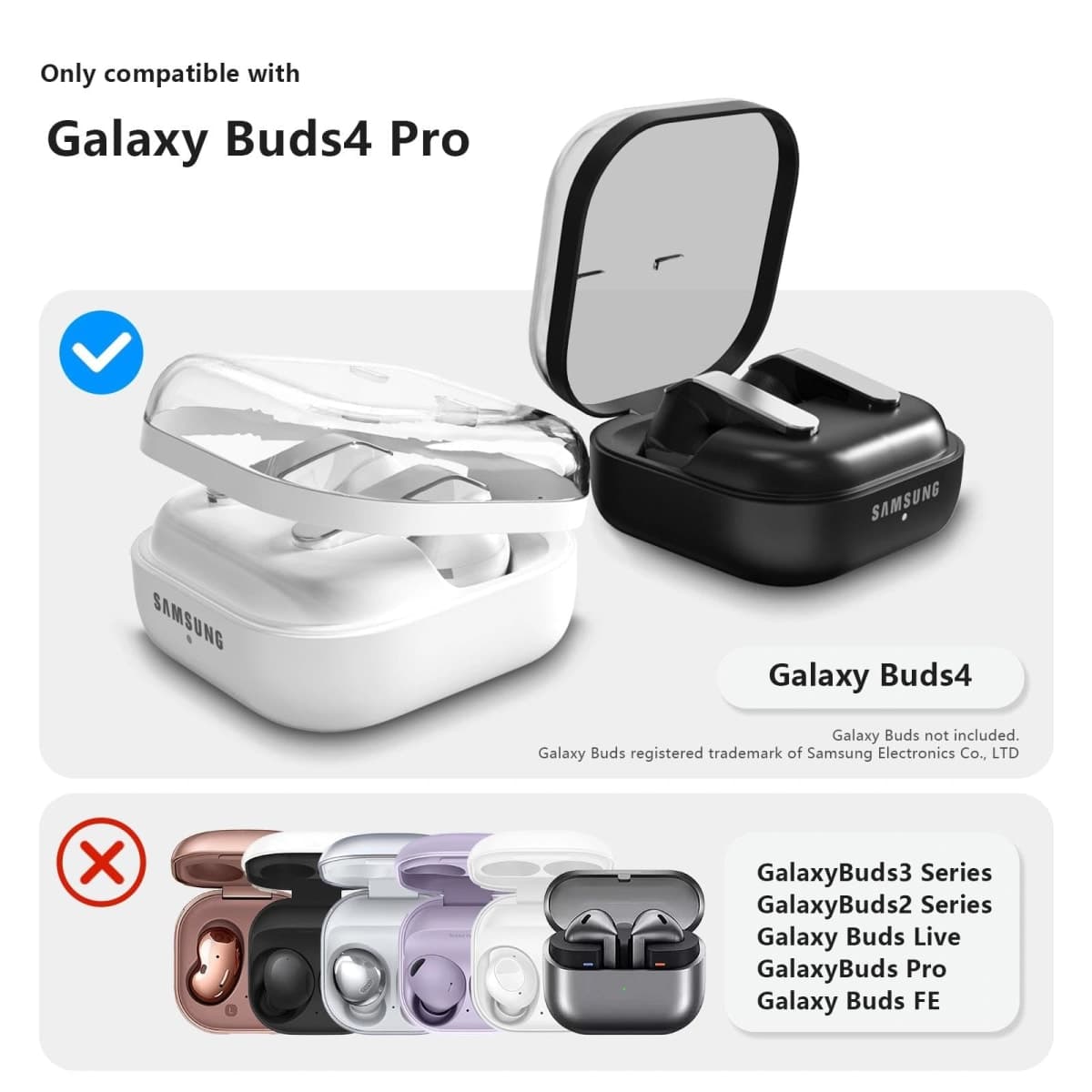 MHYALUDO for Samsung Galaxy Buds 4 Pro/Buds 4 Case 2026,Military-Grade Shockproof, Soft TPU Highly Transparent Anti-Yellowing with Cleaning Kit, Clear White thumbnail 2