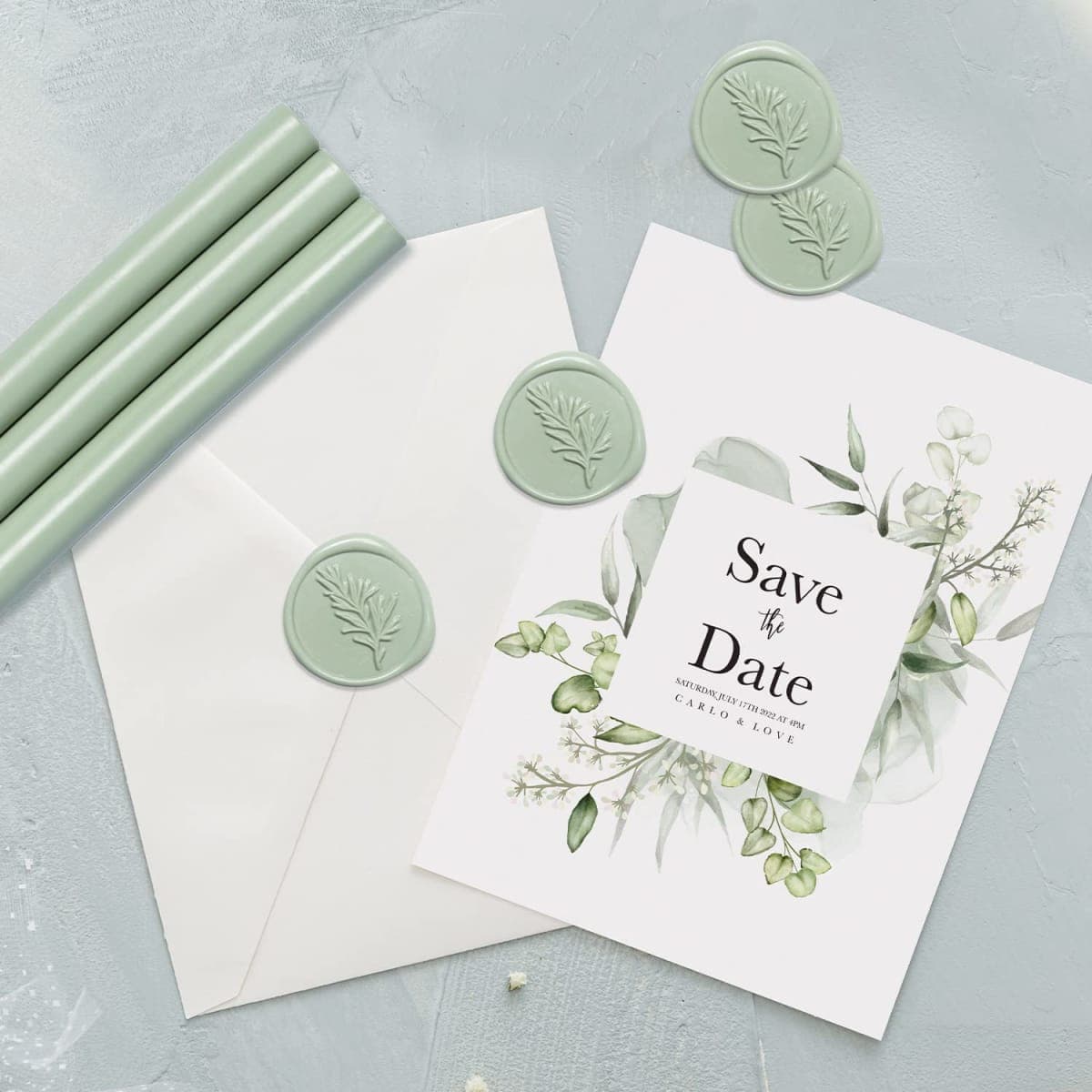 UNIQOOO 180 Pcs Sage Green Sealing Wax Beads Nuggets for Wax Seal Stamp, Great for Embellishment of Cards Envelopes, Wedding Invitations, Wine Packages, Gift Ideas thumbnail 2