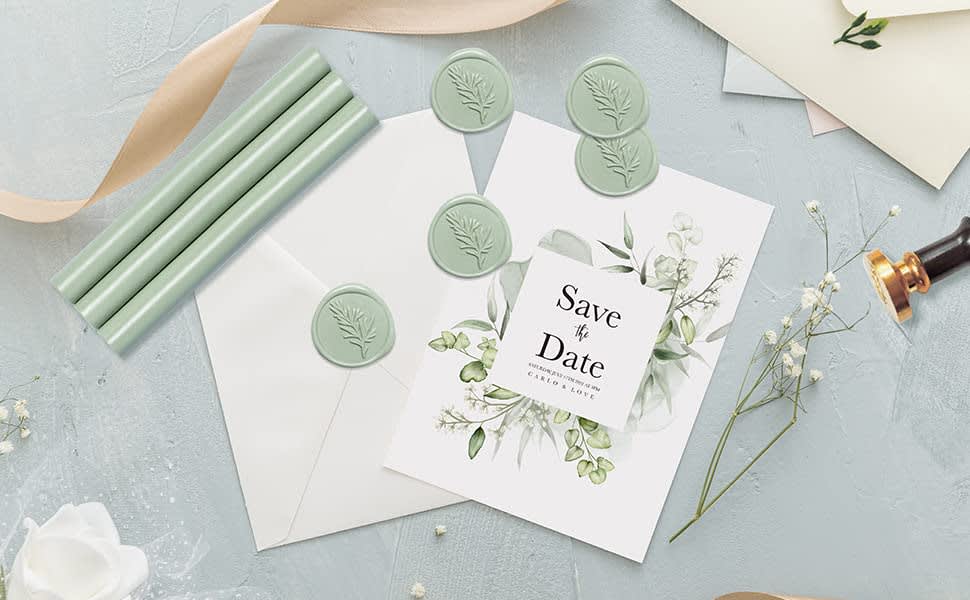 UNIQOOO 180 Pcs Sage Green Sealing Wax Beads Nuggets for Wax Seal Stamp, Great for Embellishment of Cards Envelopes, Wedding Invitations, Wine Packages, Gift Ideas thumbnail 3