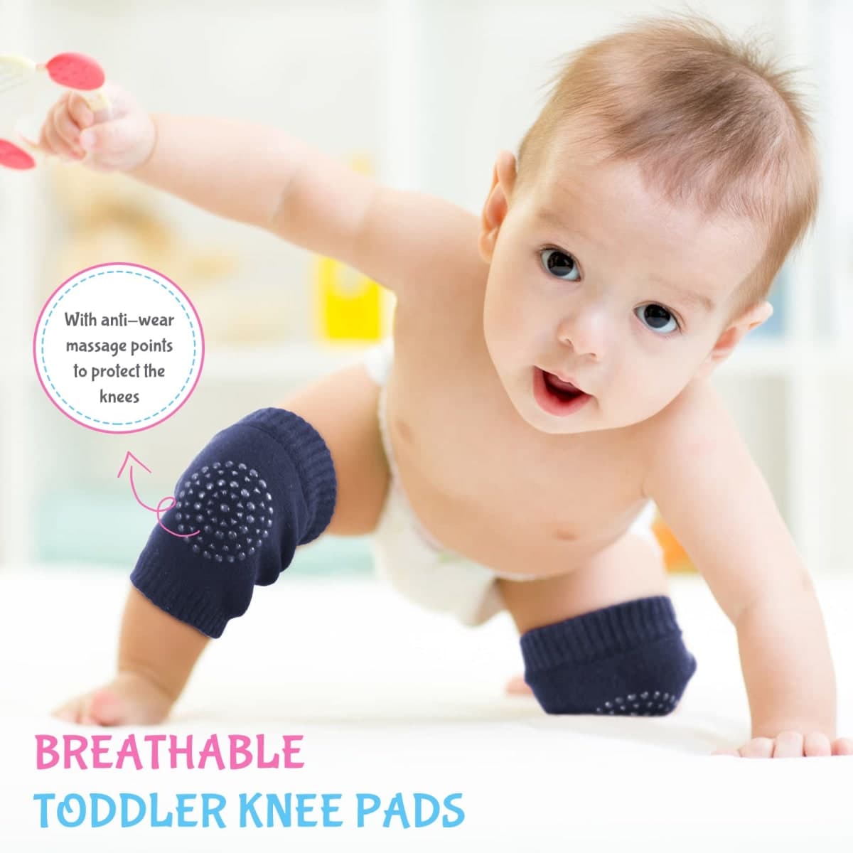 Haysandy 4 Pairs Baby Knee for Crawling Anti Slip Baby Crawling Pad Elastic Knee Sleeve Leg Toddler Warmer, Retro Color, 3.15 x 4.33 inches / 8 x 11 cm thumbnail 4