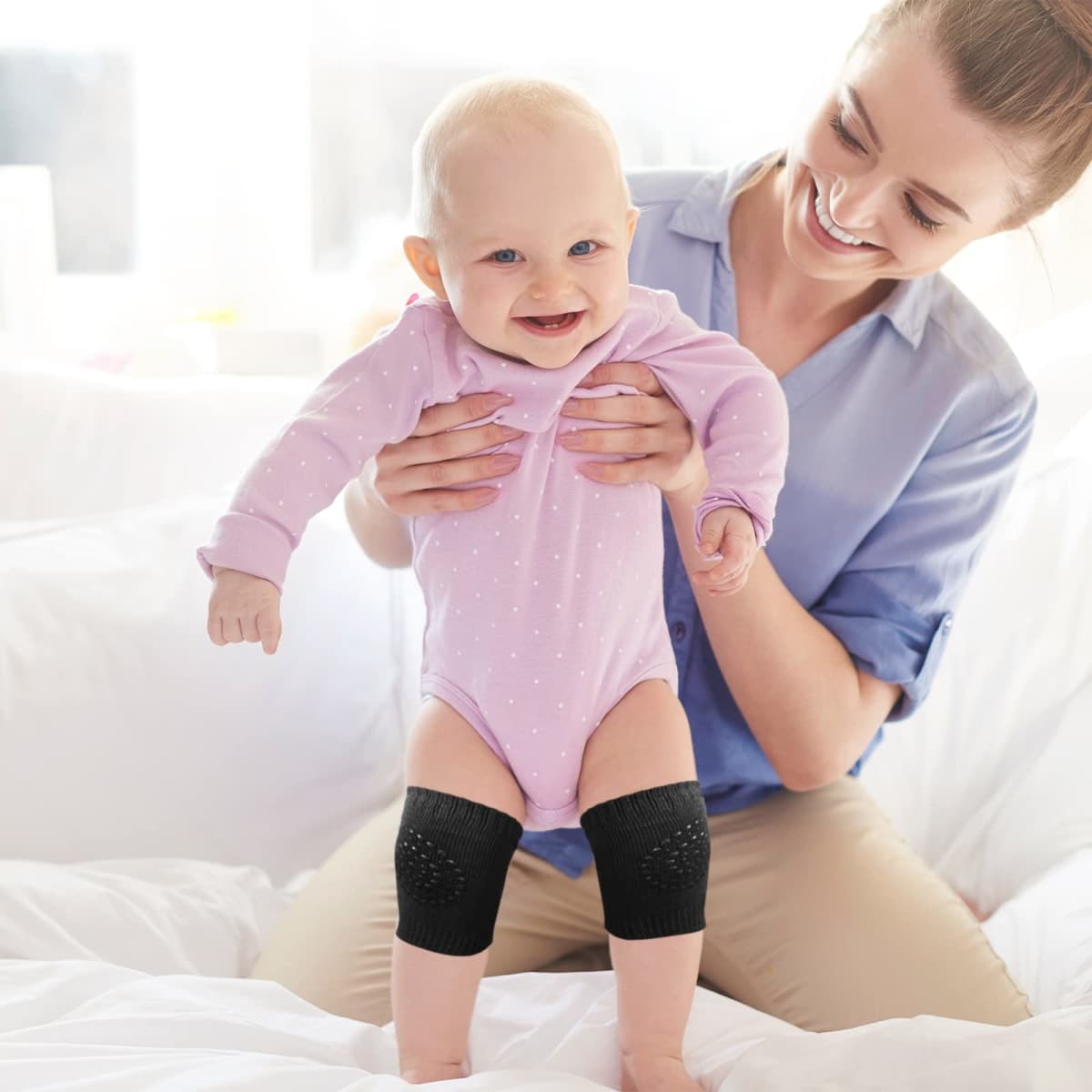 Haysandy 4 Pairs Baby Knee for Crawling Anti Slip Baby Crawling Pad Elastic Knee Sleeve Leg Toddler Warmer, Retro Color, 3.15 x 4.33 inches / 8 x 11 cm thumbnail 5