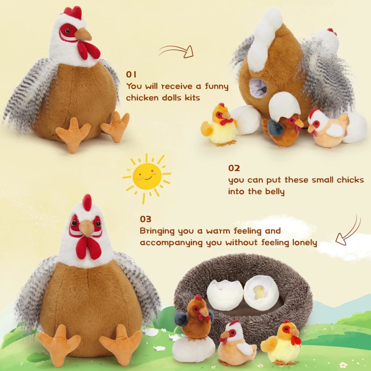 BENINY 8Pcs White Hen Plush thumbnail 2