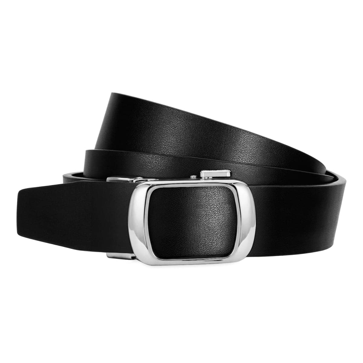 SUOSDEY Women Leather Ratchet Belt for Jeans Dresses with Automatic Sliding Buckle, Adjustable Belt for Ladies, Width 1.2", Black (Silver), M: fits waist size from 30"-33" — image 1