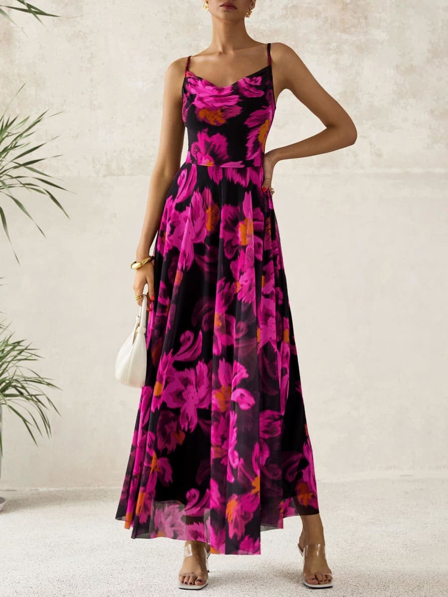 BTFBM Women Summer Floral Maxi Dresses Elegant Spaghetti Strap Dress Printed Party Dress Beach Long Dresses(Floral Black Rose Red,Medium) thumbnail 2