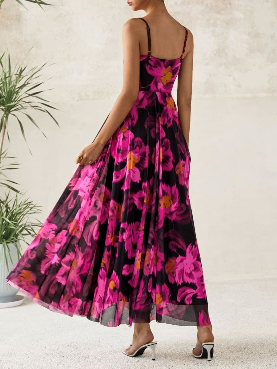 BTFBM Women Summer Floral Maxi Dresses Elegant Spaghetti Strap Dress Printed Party Dress Beach Long Dresses(Floral Black Rose Red,Medium) thumbnail 3