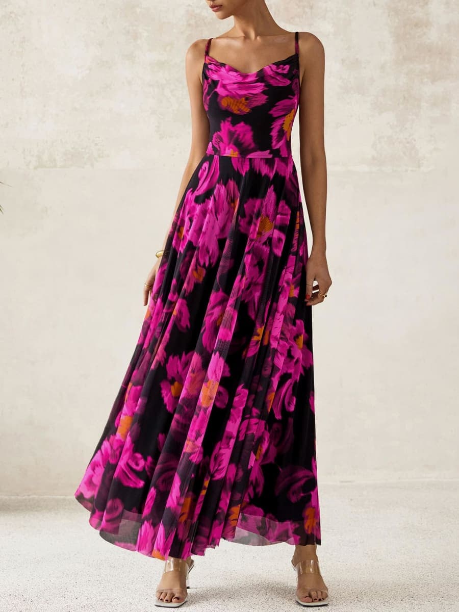 BTFBM Women Summer Floral Maxi Dresses Elegant Spaghetti Strap Dress Printed Party Dress Beach Long Dresses(Floral Black Rose Red,Medium) thumbnail 4