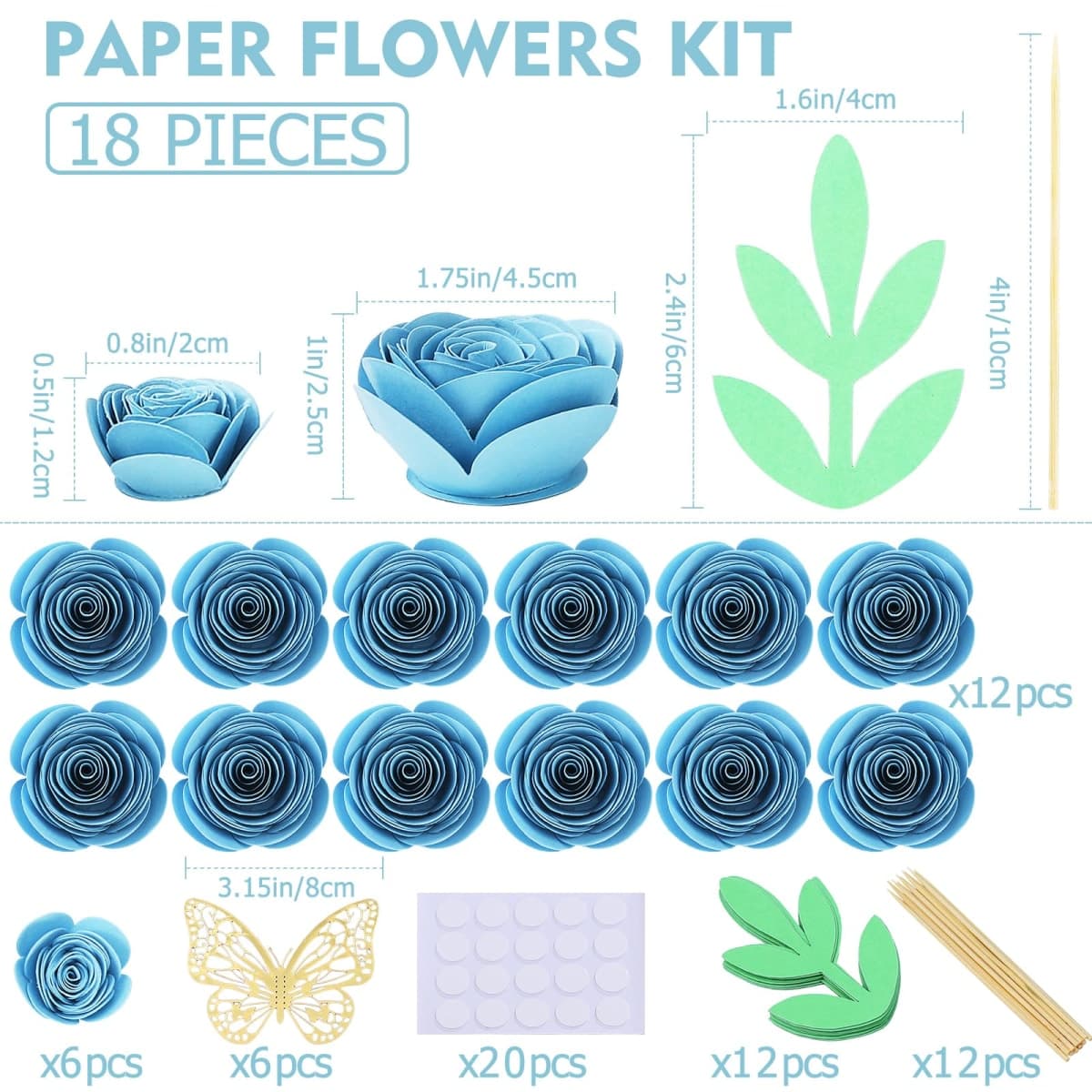 Mverse Blue Roses Artificial Flowers, Mini Paper Flower Crafts DIY Gift Decorations for Custom Shadow Box Frame, Graduation Cap, Cake Topper (18 Pieces, Blue) thumbnail 4