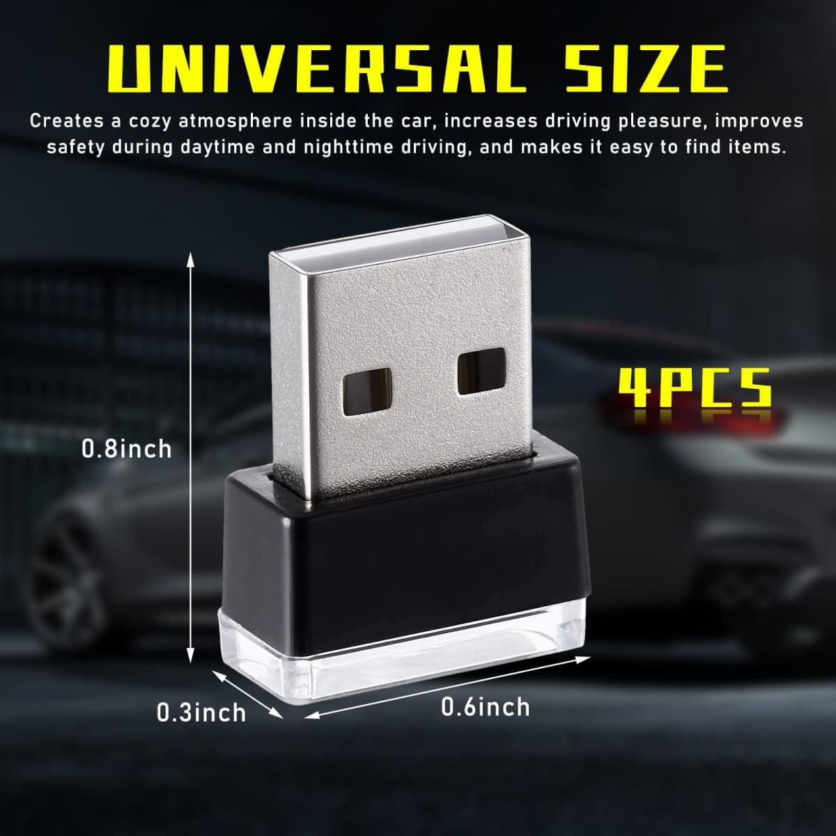 Augeny 4 PCS USB LED Car Interior Atmosphere Lamp, Plug-in USB Decor Night Light, Portable Auto Ambient Lighting Kit, Universal Vehicle Interior Accessories for Most Cars (Blue+Ice Blue+Red+Purple) thumbnail 2