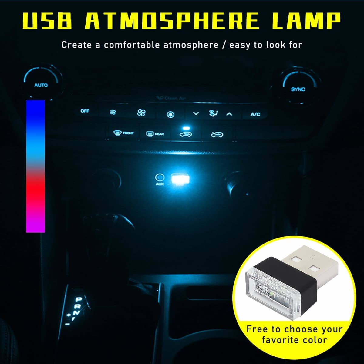 Augeny 4 PCS USB LED Car Interior Atmosphere Lamp, Plug-in USB Decor Night Light, Portable Auto Ambient Lighting Kit, Universal Vehicle Interior Accessories for Most Cars (Blue+Ice Blue+Red+Purple) thumbnail 4