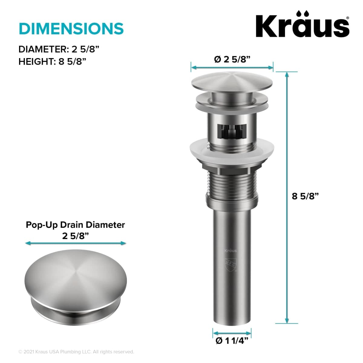 KRAUS Pop-Up Drain for Bathroom Sink with Overflow in Spot-Free Stainless Steel, PU-11SFS thumbnail 3