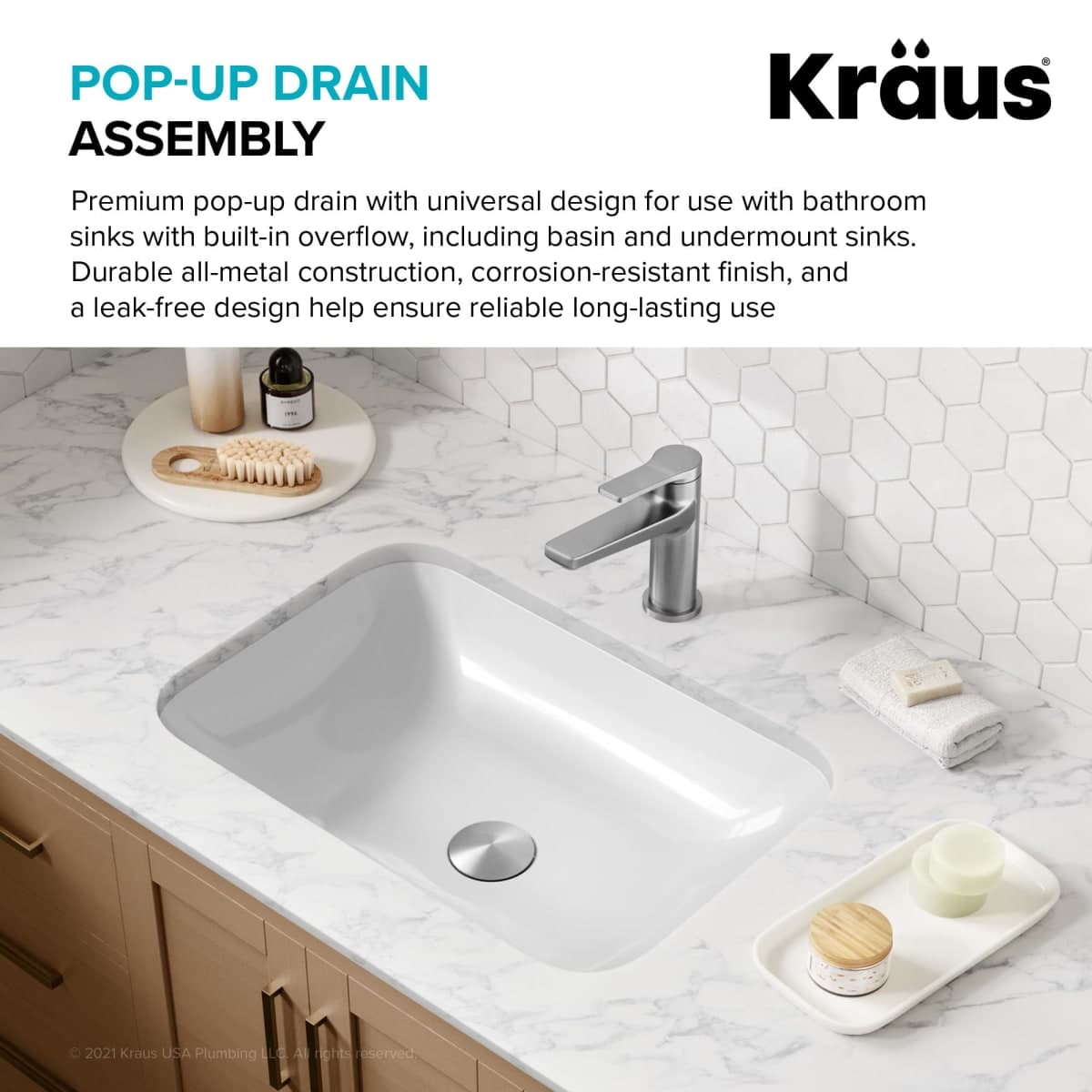 KRAUS Pop-Up Drain for Bathroom Sink with Overflow in Spot-Free Stainless Steel, PU-11SFS thumbnail 4