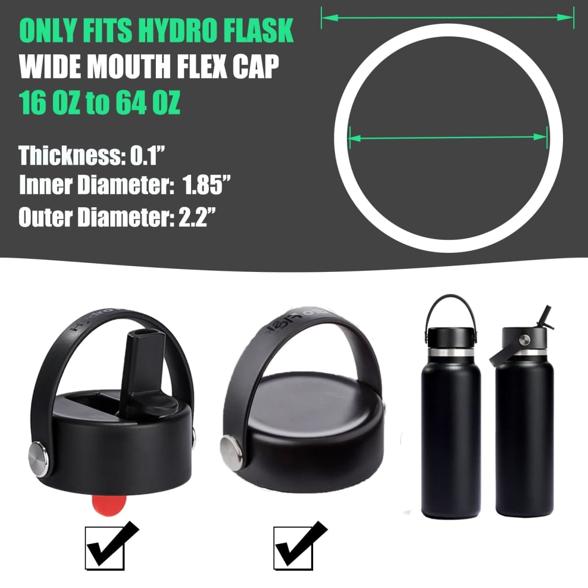 6 PCS Replacement Rubber Seal for Hydro Flask Wide Mouth Flex Caps, O Ring for Hydroflask, 2.2 inches Water Bottle Gasket Replacement (Fit Hydroflask Flex Cap) thumbnail 3