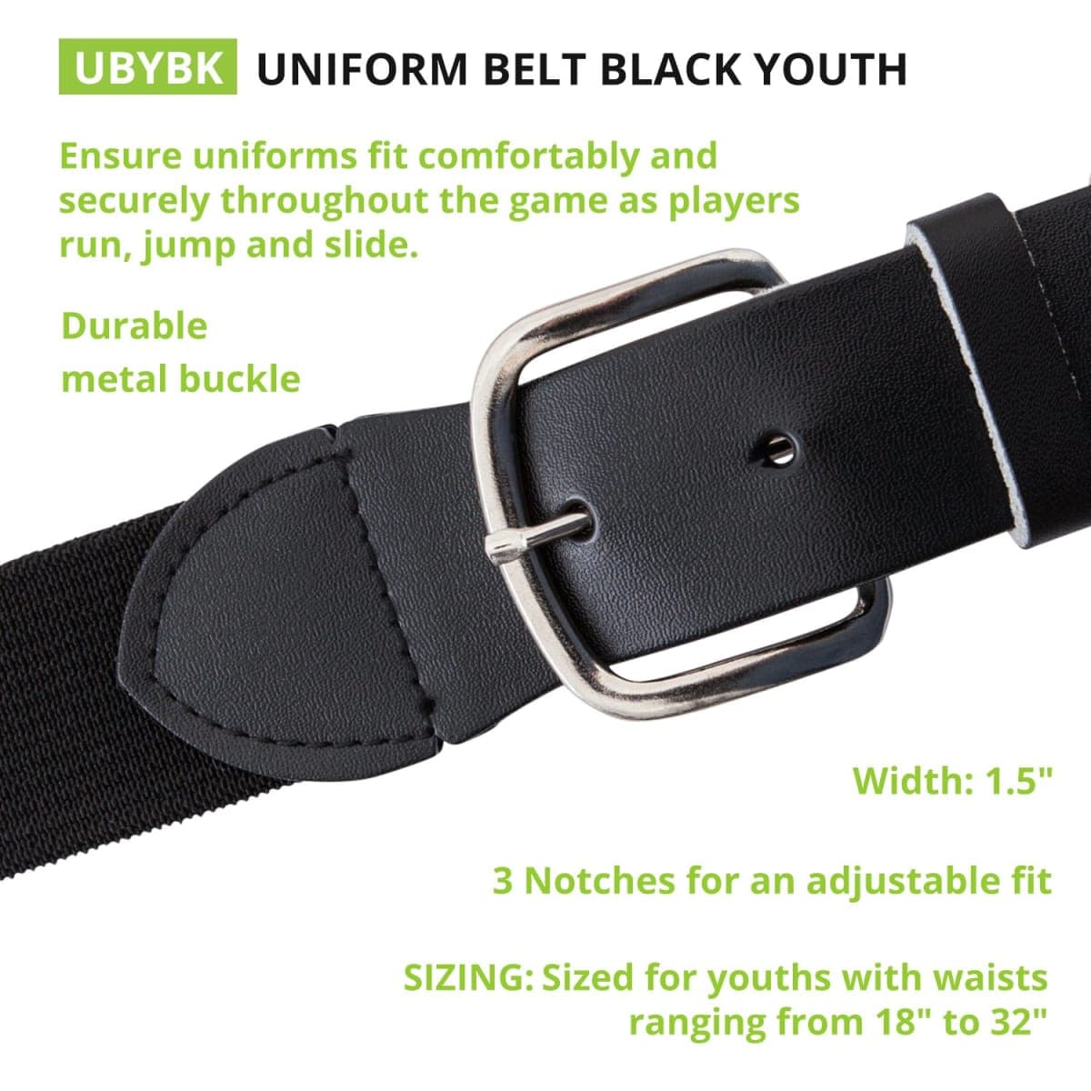 Champion Sports UBYBK Baseball/Softball Uniform Belt, Black, Youth thumbnail 2