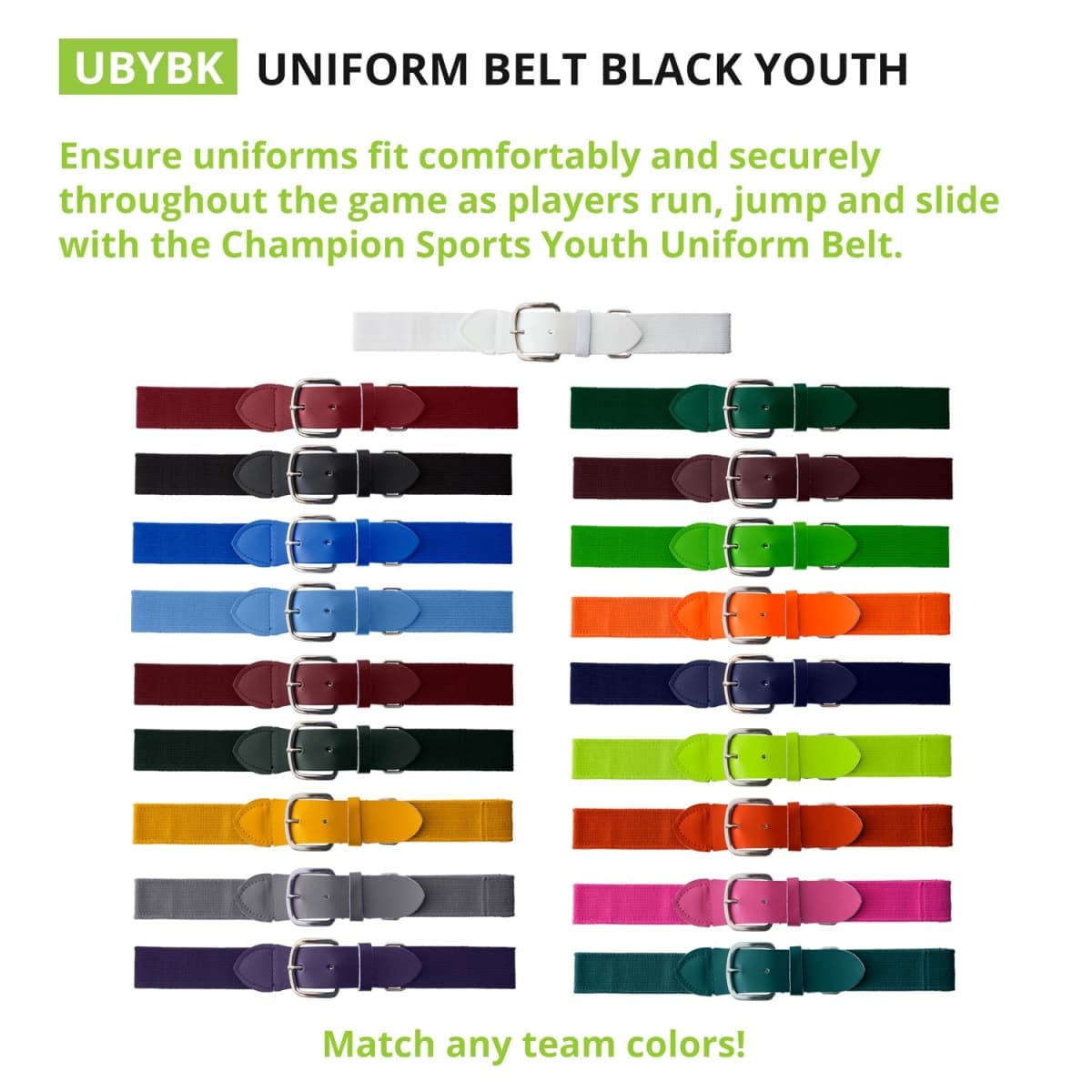 Champion Sports UBYBK Baseball/Softball Uniform Belt, Black, Youth thumbnail 3