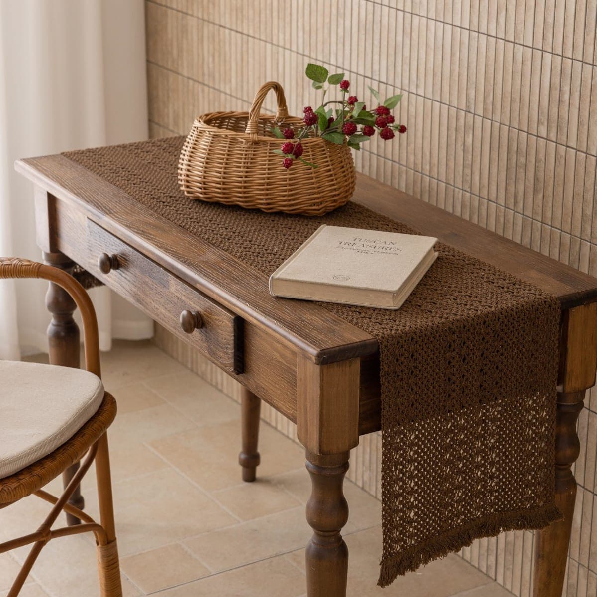 Keketo Boho Brown Table Runner Tan for Home Décor 12x48 Inches Farmhouse Macrame Burlap Jute Rustic Dining Kitchen Centerpiece Bohemian Decor French Country Baby Bridal Shower Decorations thumbnail 3