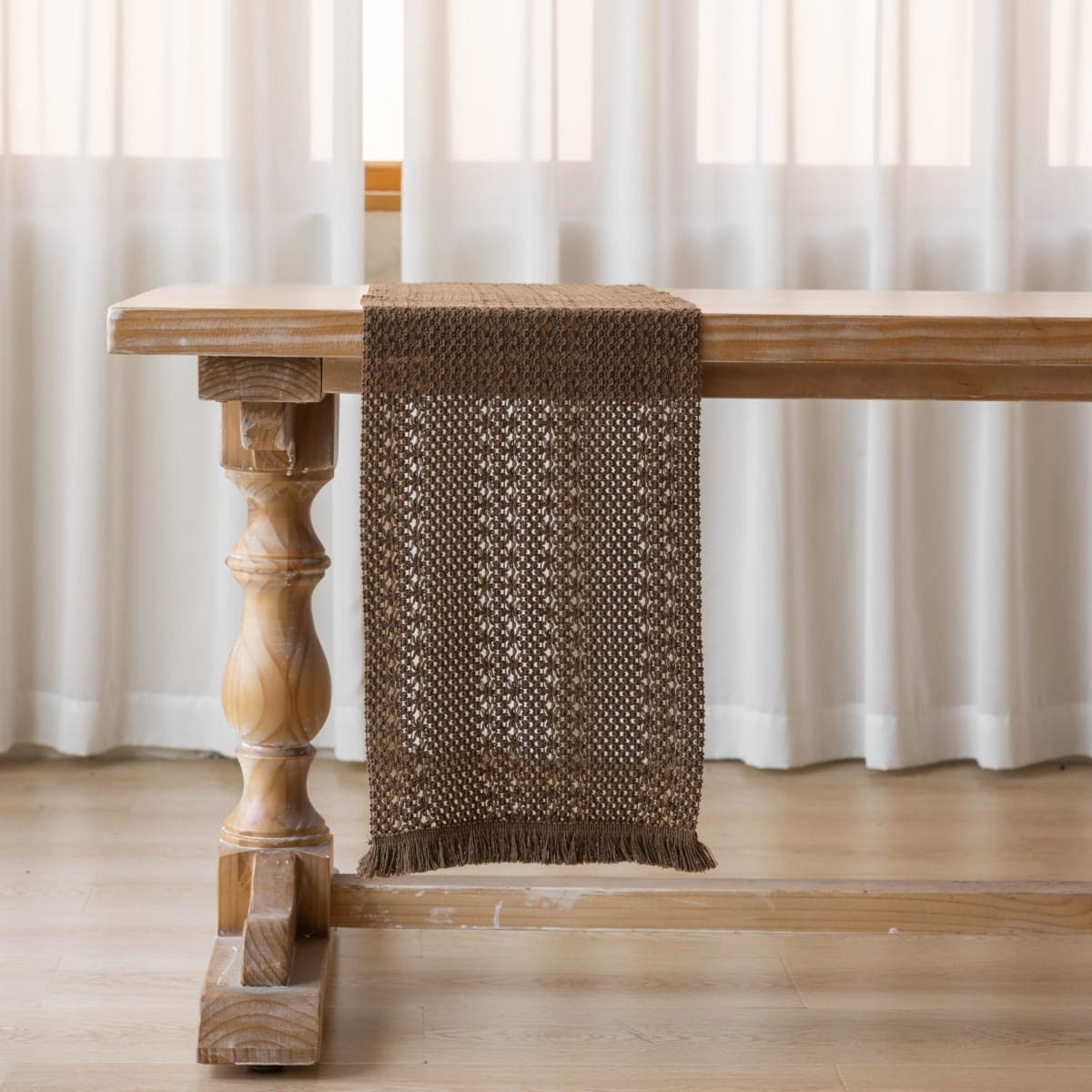 Keketo Boho Brown Table Runner Tan for Home Décor 12x48 Inches Farmhouse Macrame Burlap Jute Rustic Dining Kitchen Centerpiece Bohemian Decor French Country Baby Bridal Shower Decorations thumbnail 5