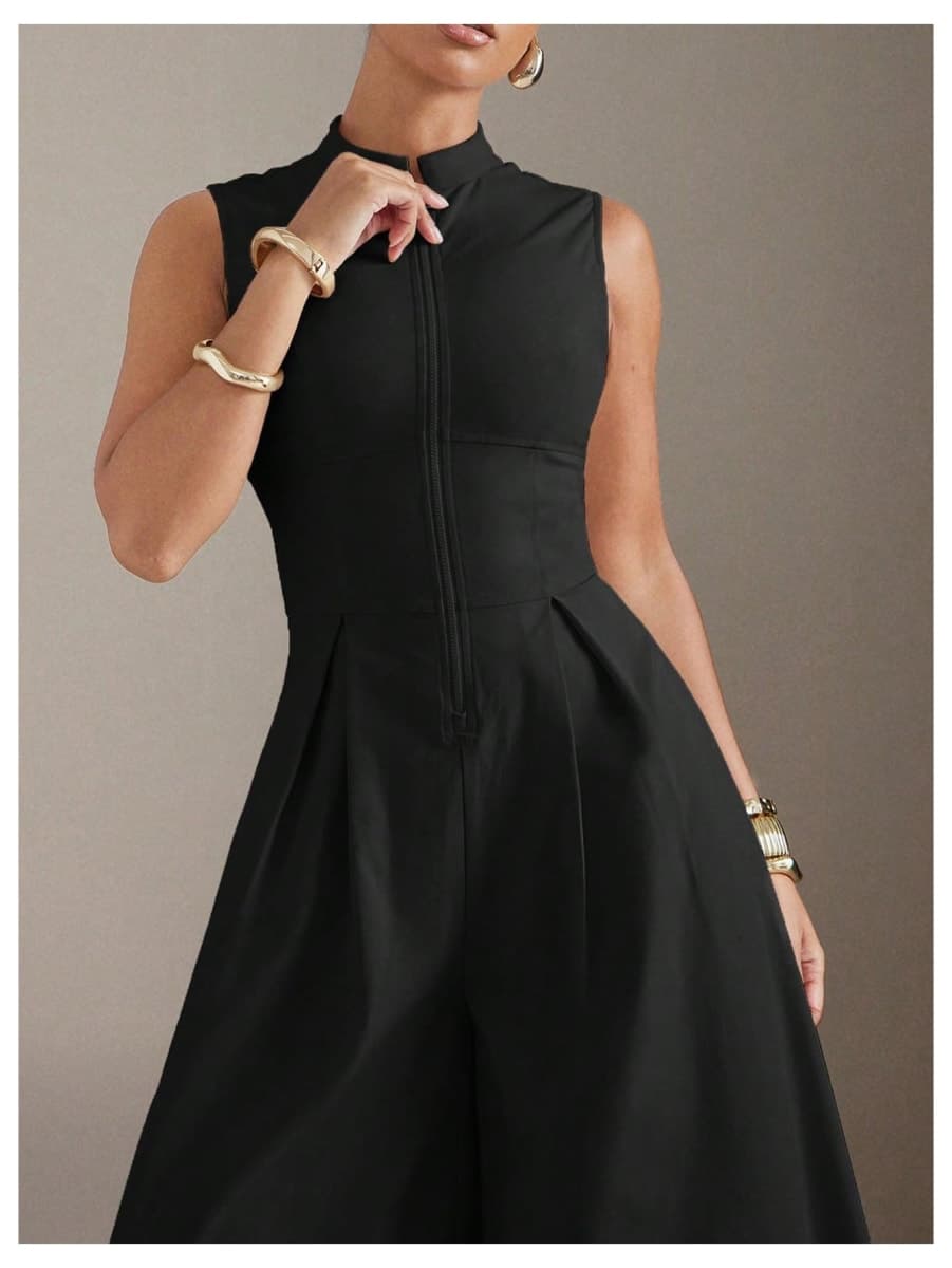 Verdusa Women's Zip Up Wide Leg Jumpsuits Sleeveless One Piece Dressy Rompers Formal, Black, X-Large thumbnail 4