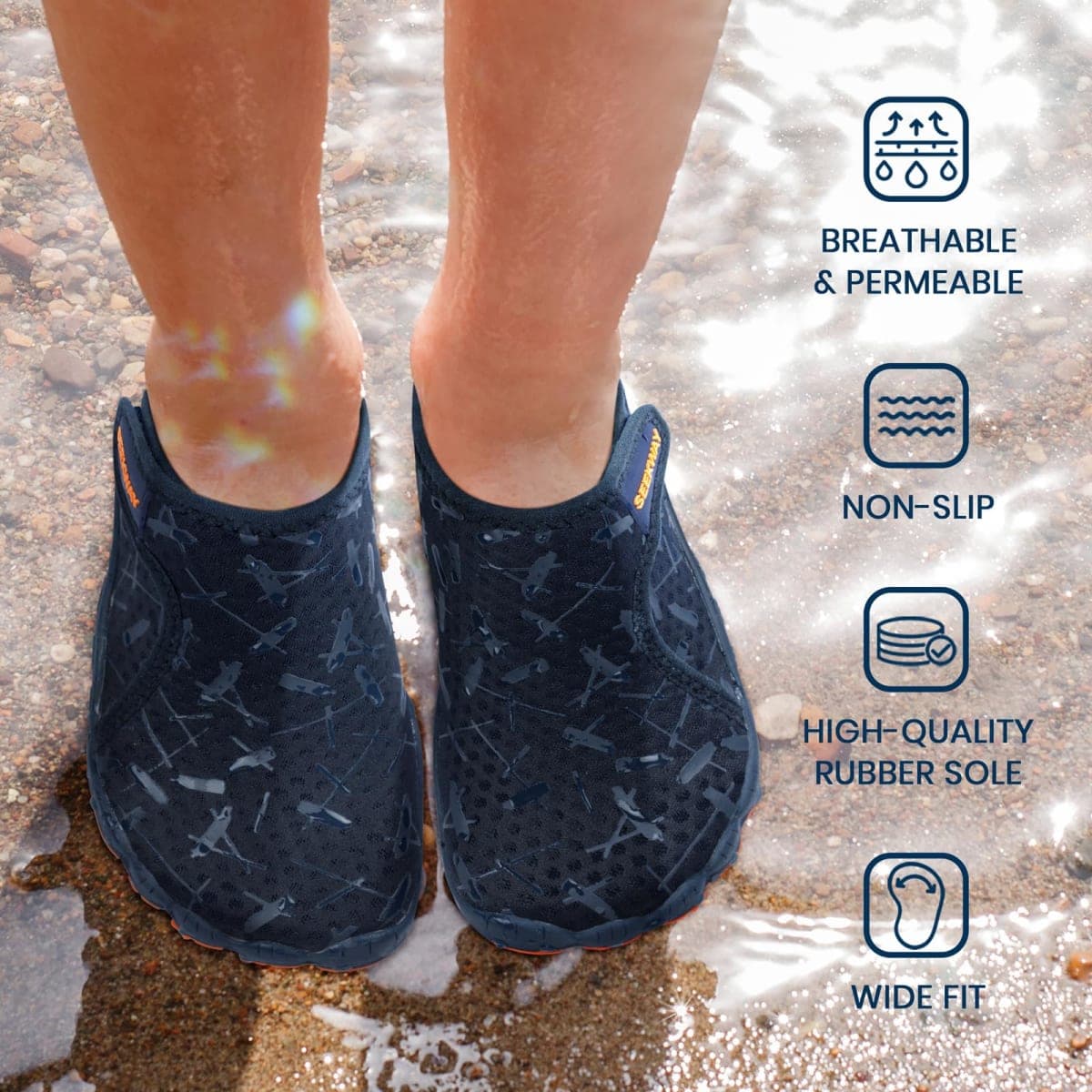 SEEKWAY Barefoot Water Shoes for Kids - Wide Toe Box and Quick-Dry Sand Shoes Toddler for Hiking Swim Beach Pool Kayak Sport Accessories, Camping Essentials Non-Slip for Boys Girls Sizes, 1a-101 Navy thumbnail 5